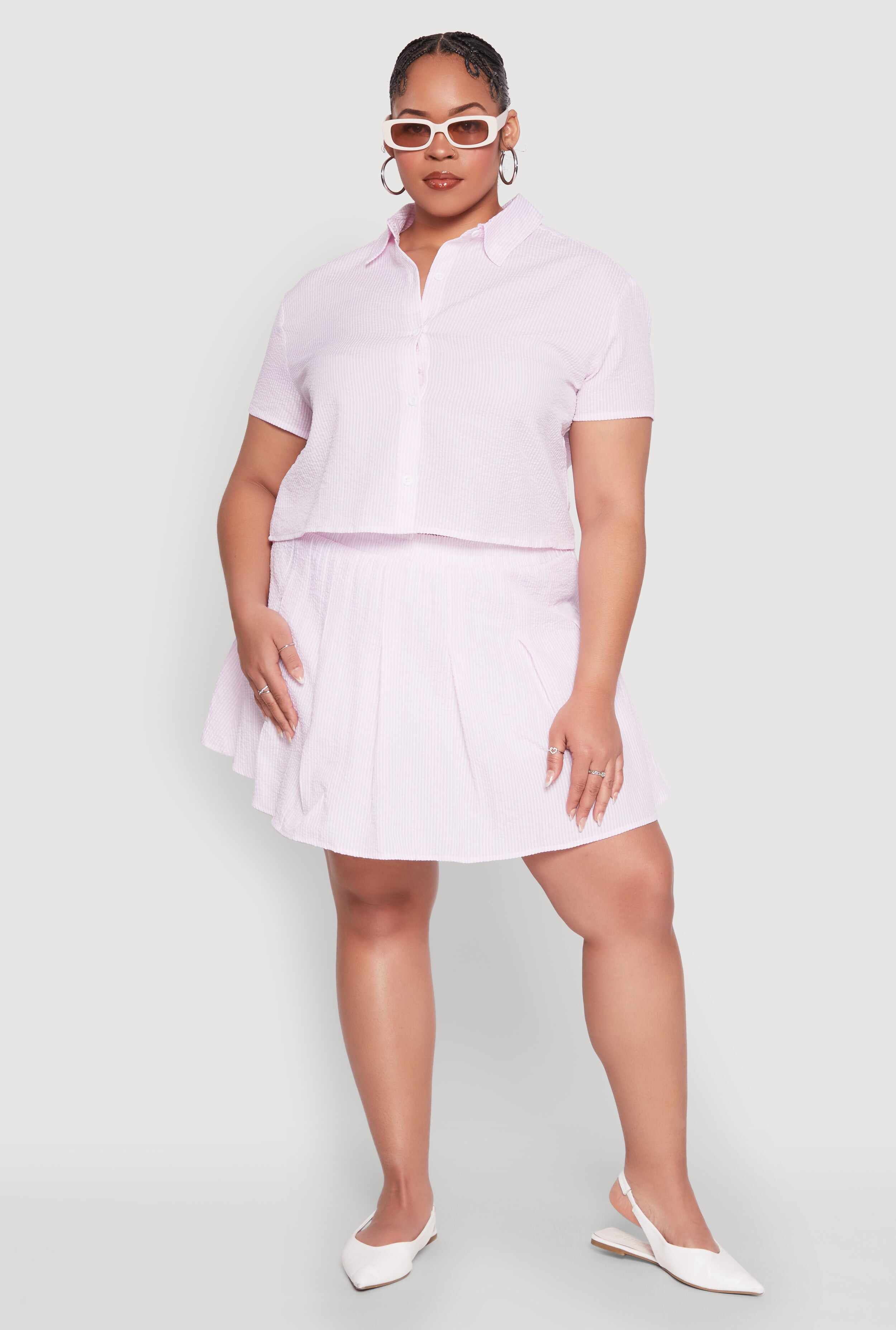 Plus Size Almost Famous Striped Seersucker Pleated Skirt