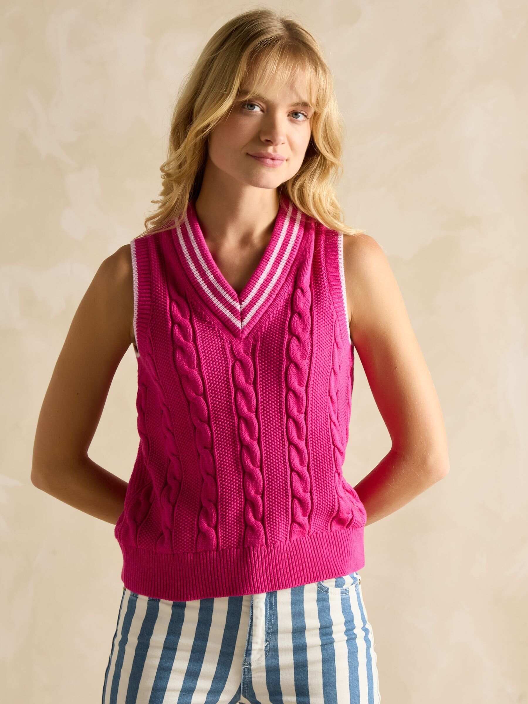 Deuce Pink Cable Knitted Cotton Vest
