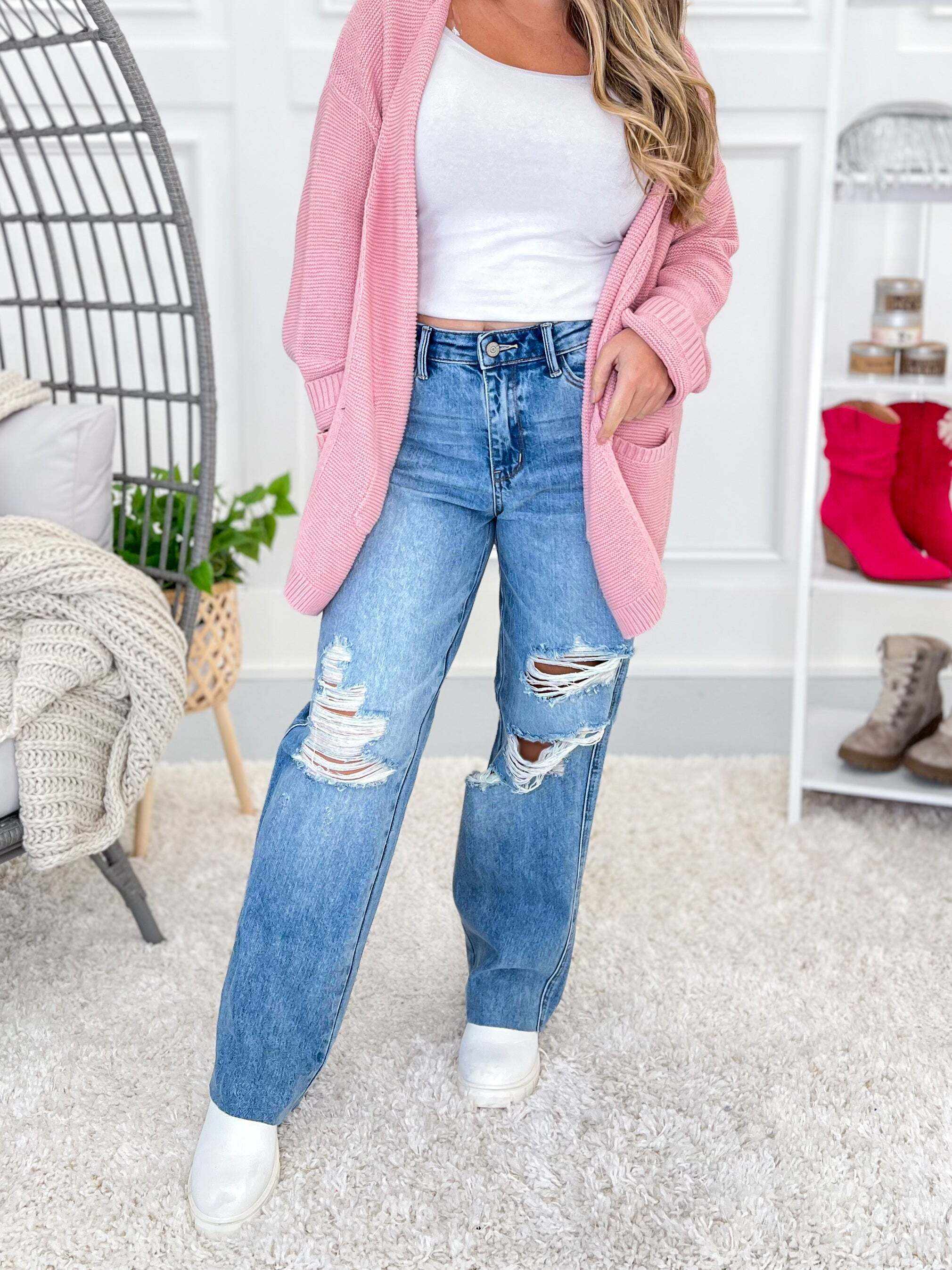 Happy Days - Christmas Rigid Magic 90's Destroyed Straight Jeans- Final Sale