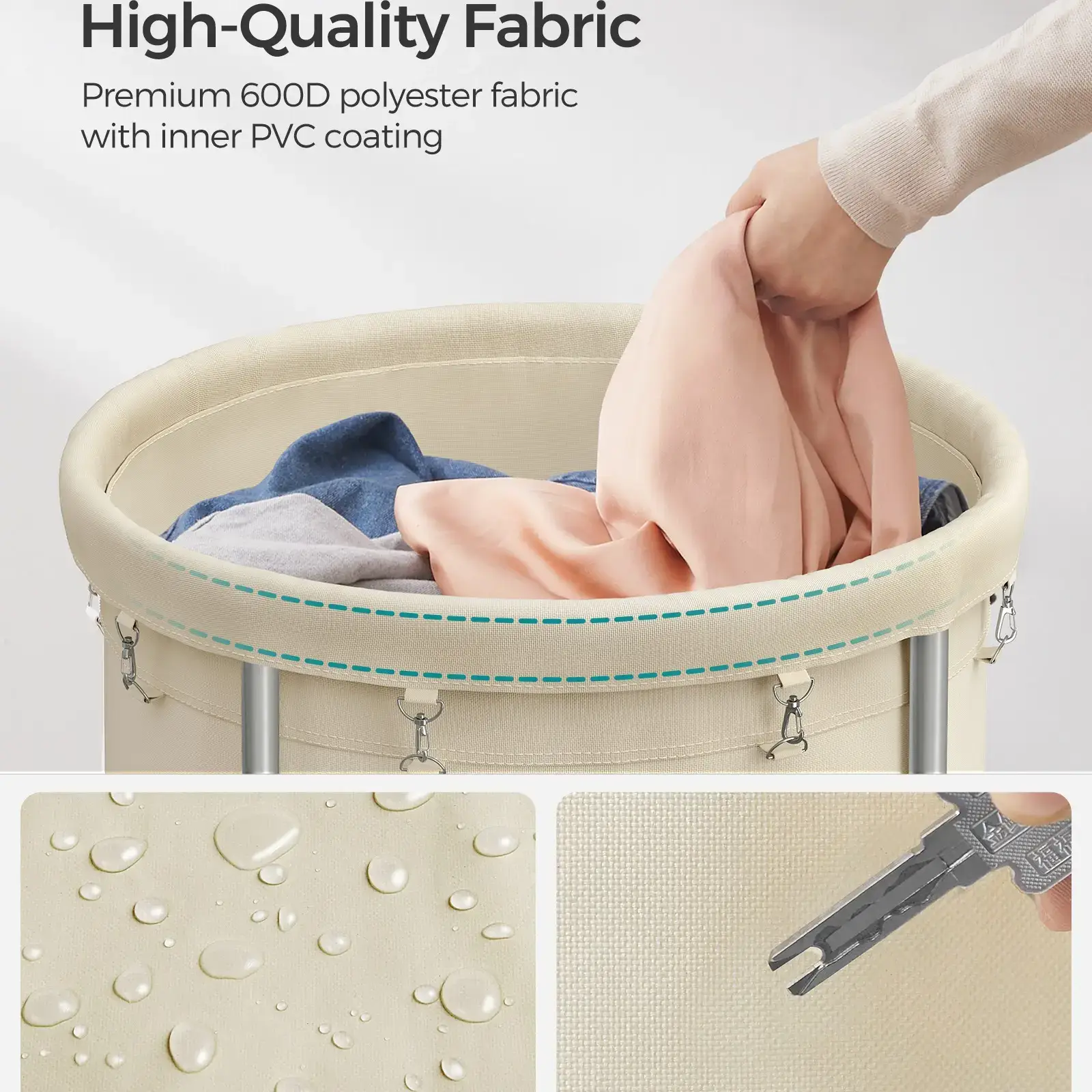 SONGMICS Rolling Laundry Basket with Wheels - Cream & Silver