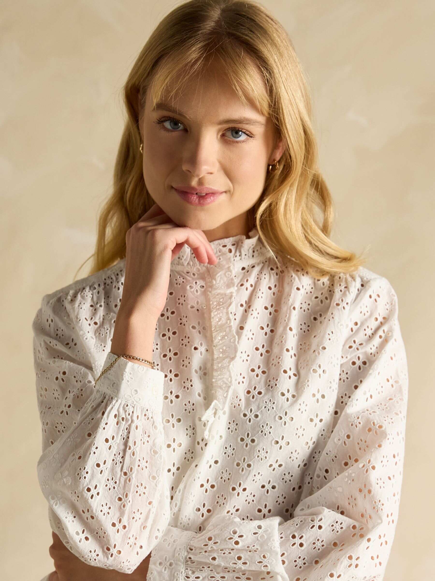 Melanie White Cotton Broderie Blouse