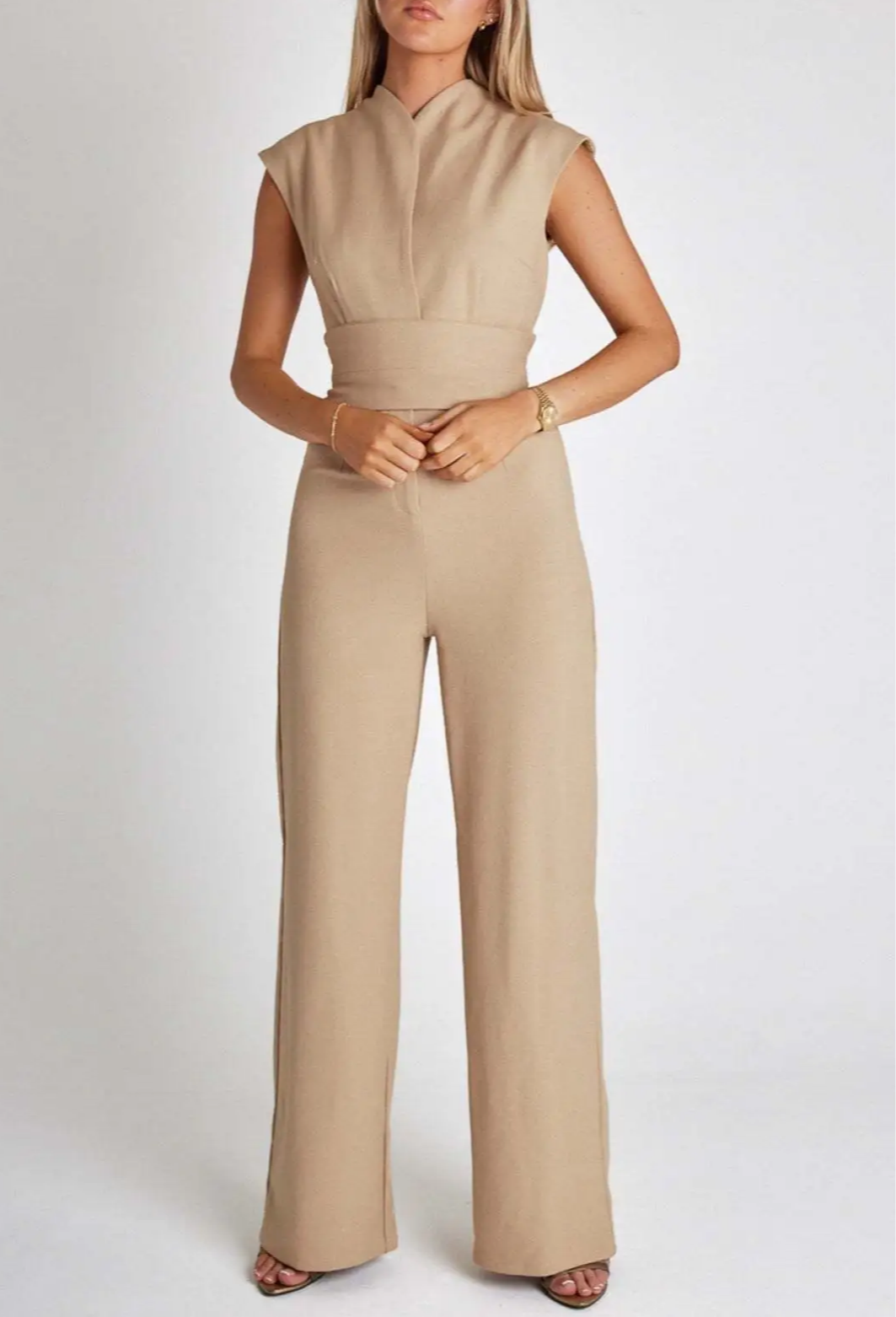 Elegant deep V-neck one-piece professional suit