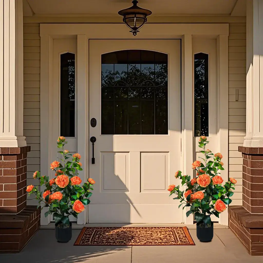 2 Pcs 3-foot Camellia Tree with Decorative Pebbles, Flower Pot, 24 Realistic Flowers, 188 Leaves for Indoor, outdoor courtyard Home Decor