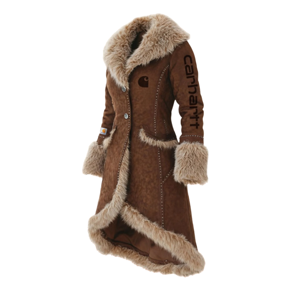 Women’s Faux Fur Collar Winter Coat – Elegant Slim Fit Long Jacket with Plush Trim-Brown