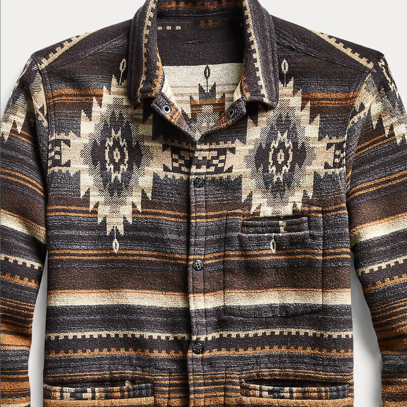 Vintage Ethnic Totem Print Wool Blend Shirt Jacket