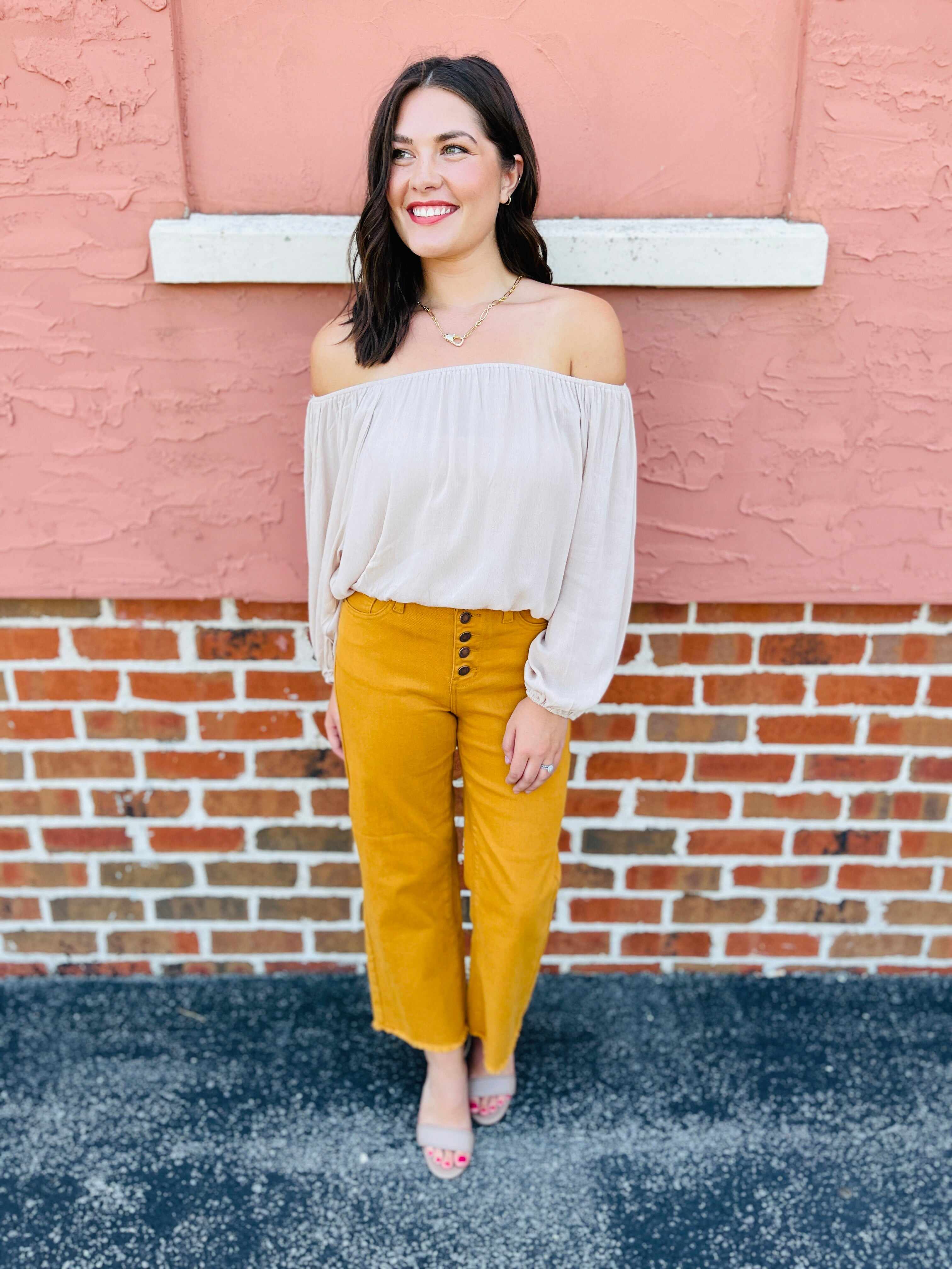 Plus/Reg Far And Wide Leg Mustard Jeans