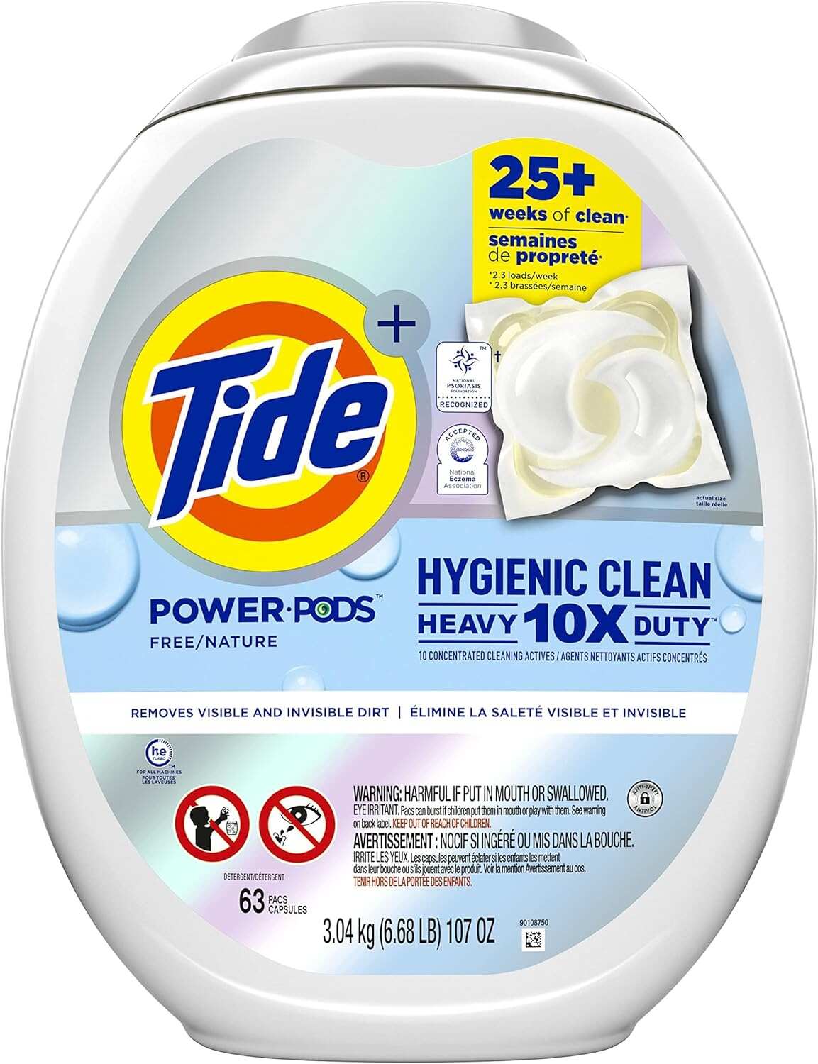 Tide Hygienic Clean Heavy Duty 10x Free Power PODS Laundry Detergent, 63 count, Unscented, For Visible and Invisible Dirt