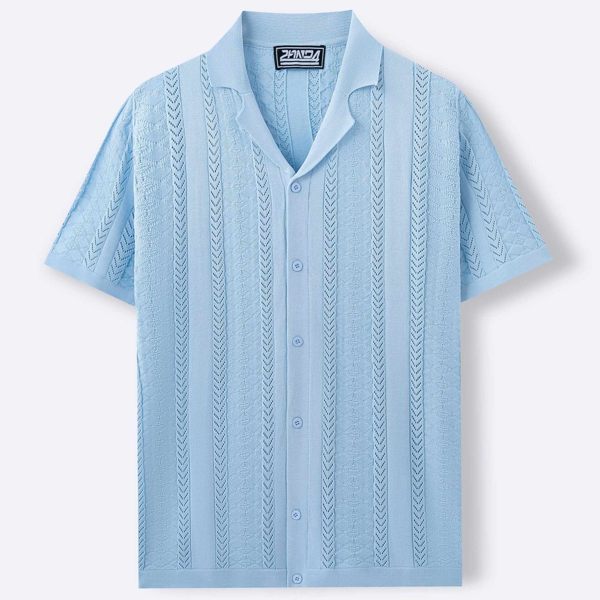 Short Sleeve Men's Fashion Striped Hollow Shirt