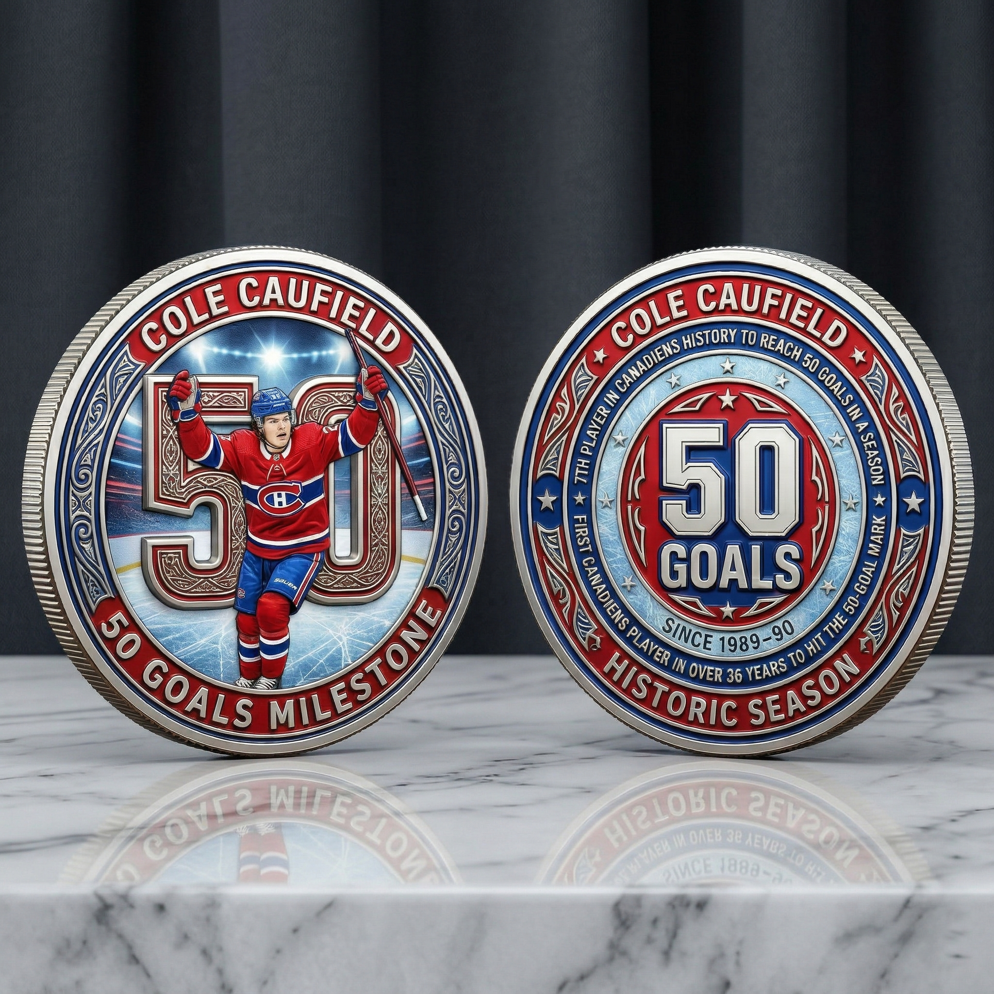 Cole Caufield: 50 Goals Historic Season – Canadiens Legacy Coin 🇨🇦