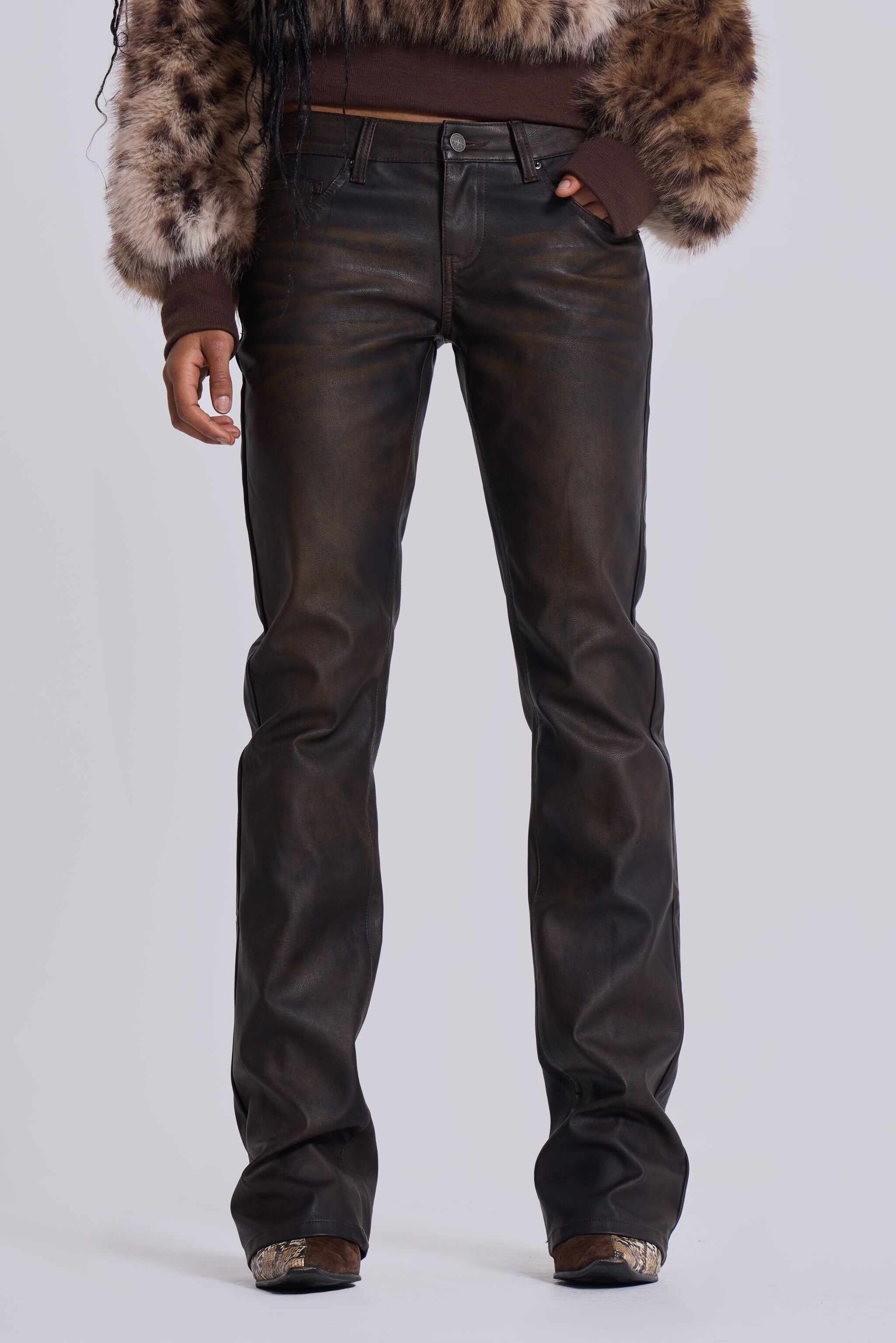 Brown Cooper PU Bootcut Jeans