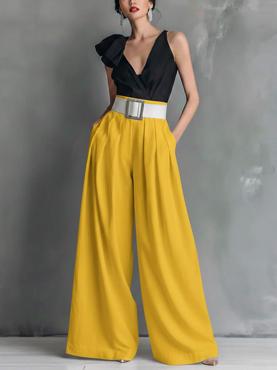 🔥Summer Arrivals🌟Women's Solid Color High-waisted Casual Loose Cotton Wide-leg Pants