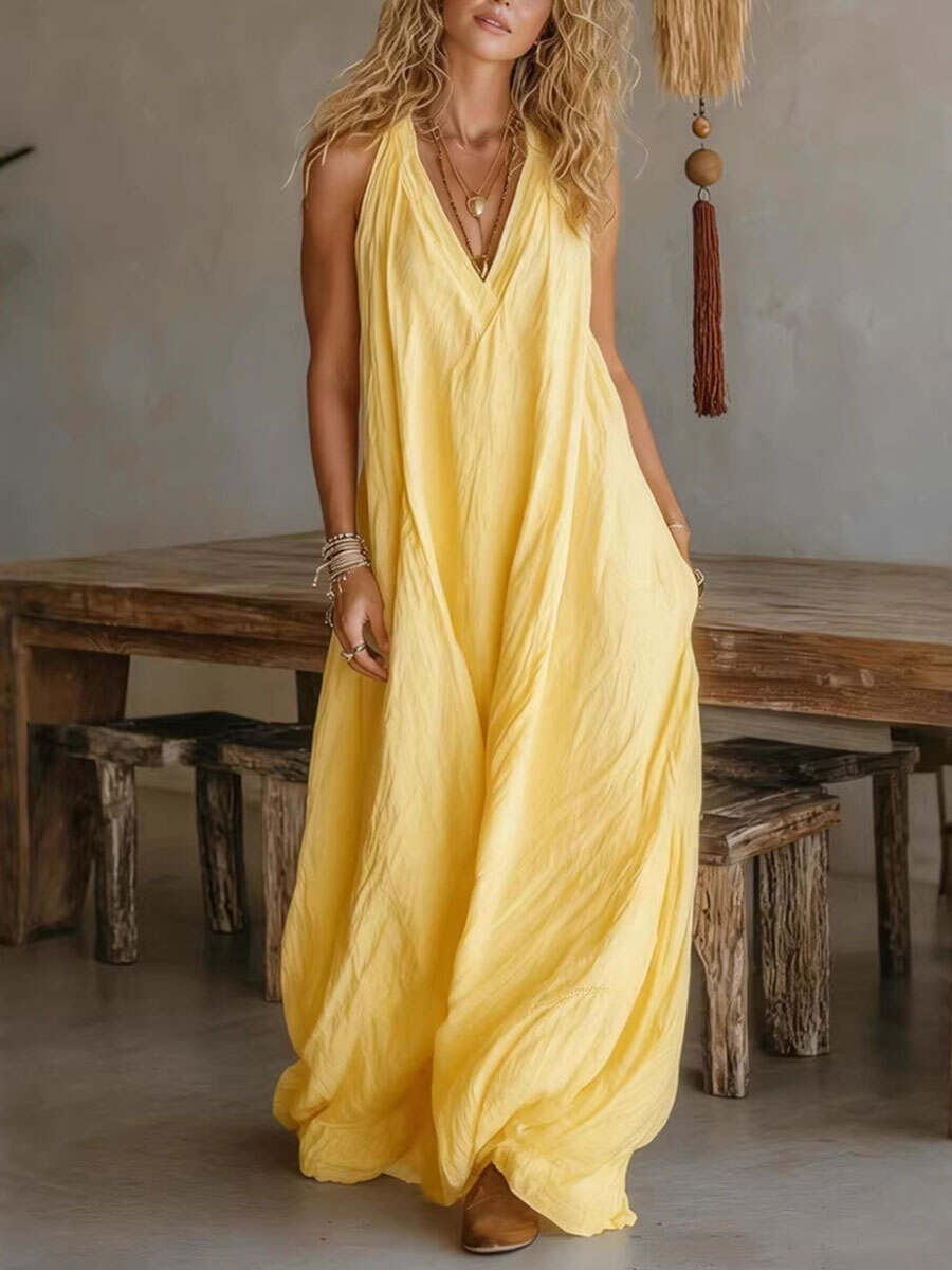 🔥Summer Arrivals🌟Women's Casual Sleeveless Loose Pocket Vest Long Dress