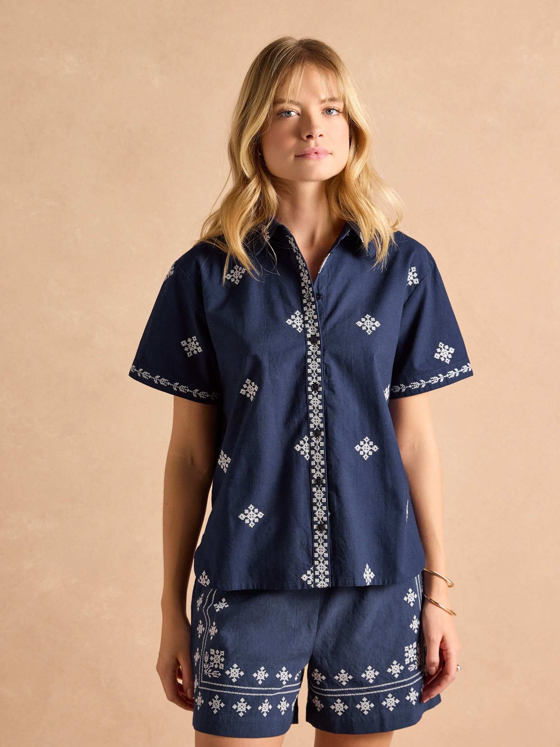 Emilie Navy Embroidered Shirt