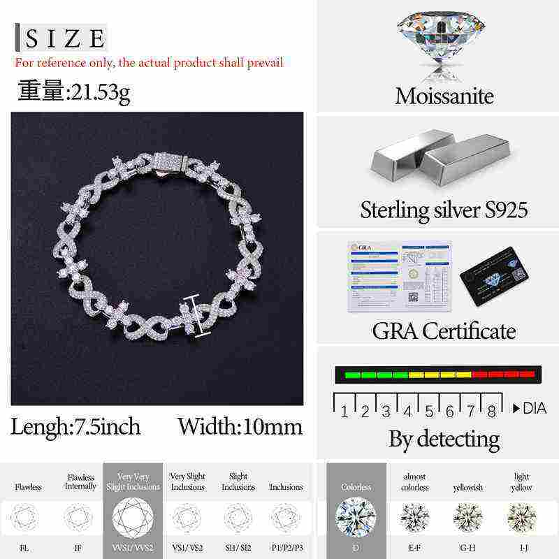 TestTest 10mm S925 Moissanite Infinity Cross Link Bracelet