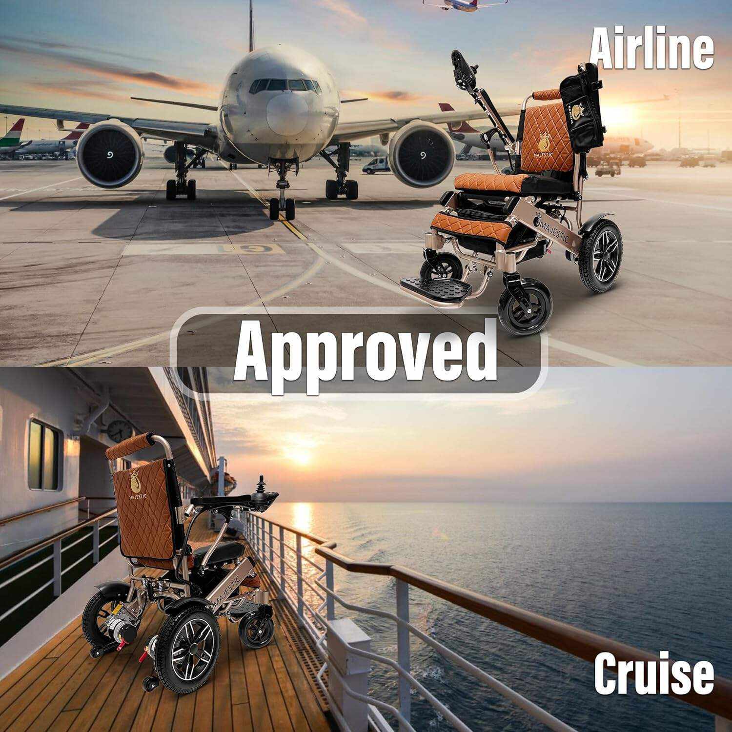 MALISA Electric Wheelchair for Adults, Portable All Terrain Lightweight Wheelchairs, Foldable Motorized Power Wheel Chair, Leather Seat (17.5
