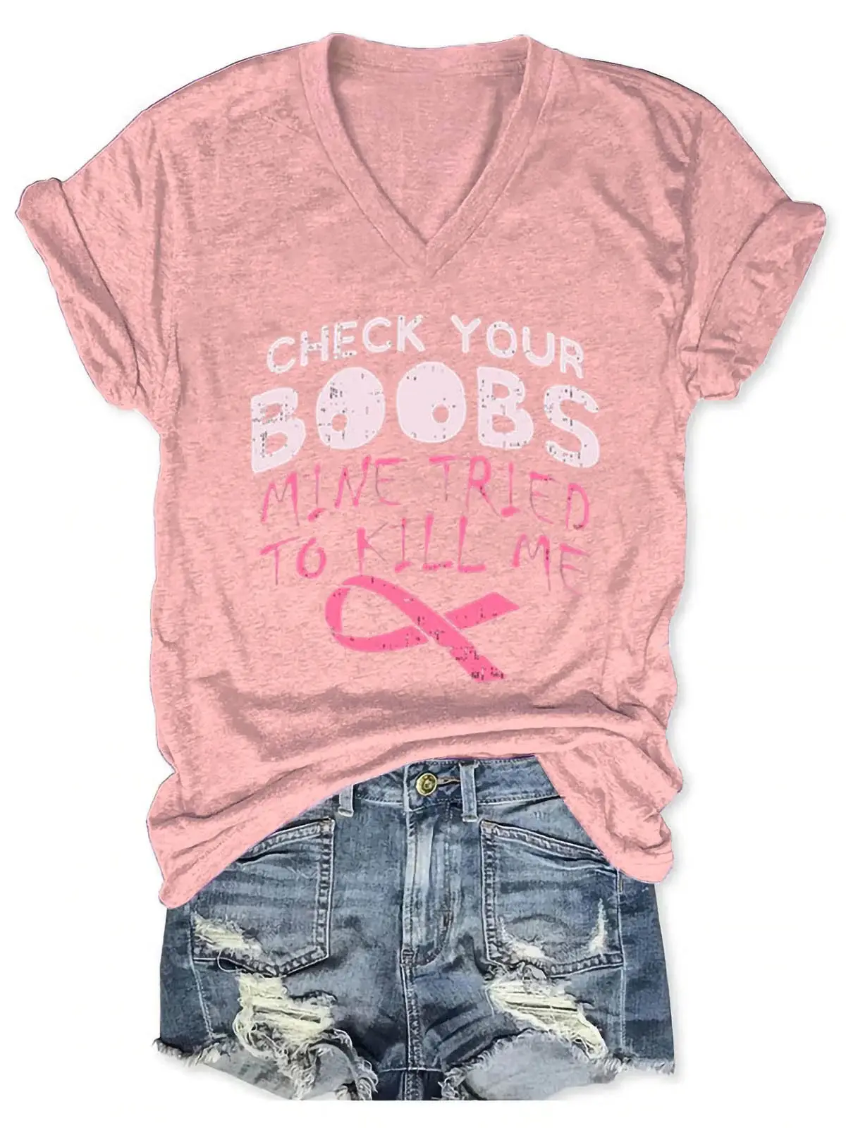 Check Your Boobs Breast Cancer Awareness Art Casual T-shirt
