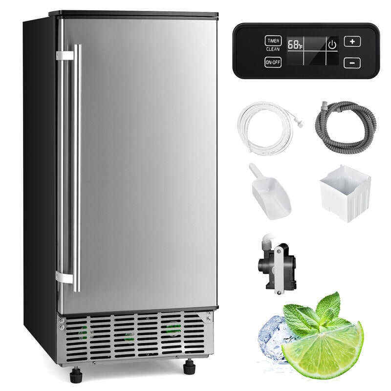 80 lbs/24H Commercial Undercounter Ice Maker Built-in & Freestanding Ice Cube Machine with Drain Pump & 25 lbs Capacity Ice Bin