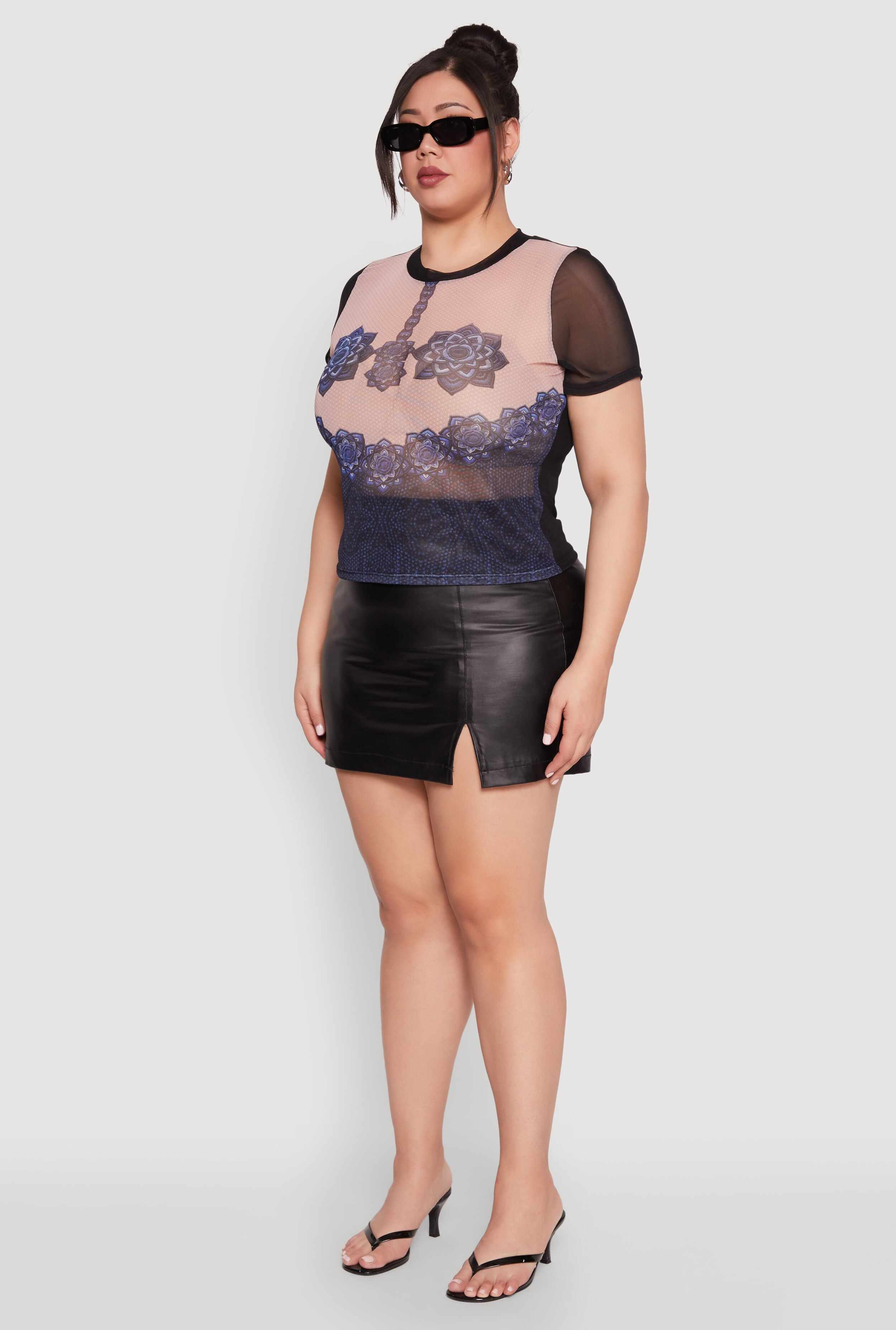Plus Size Graphic Print Mesh Tee