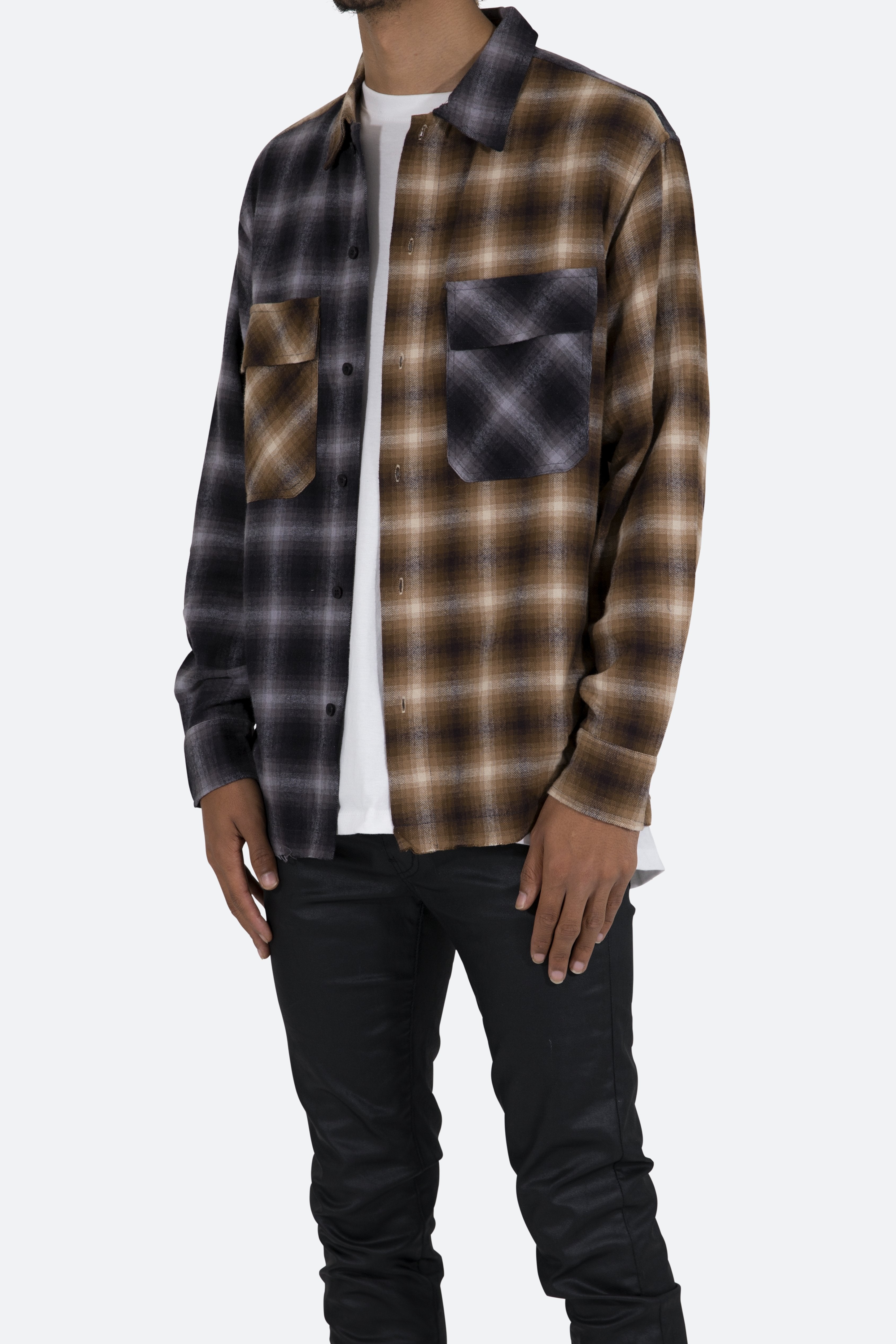 Mismatch Flannel Shirt - Brown/Grey