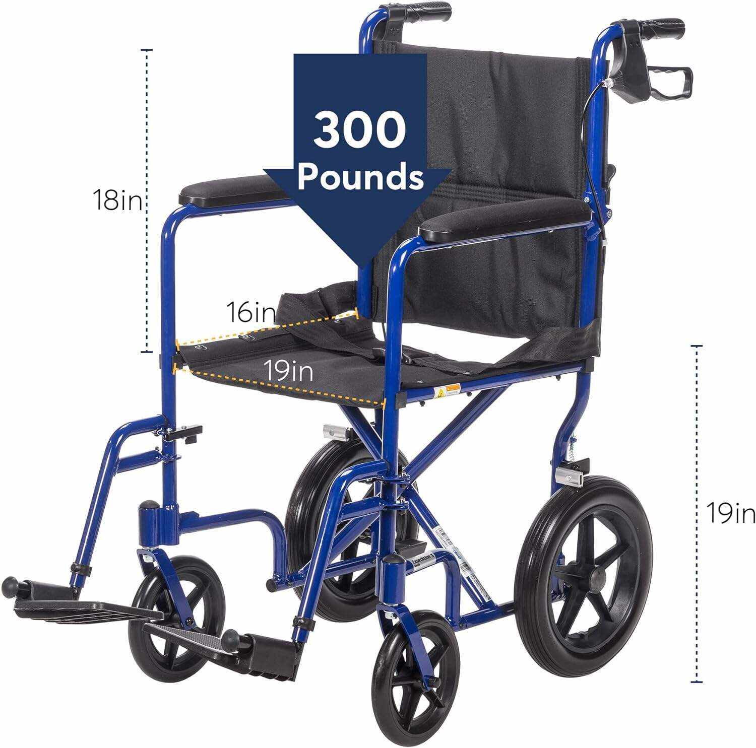 Drive Medical EXP19LTRD Lightweight Expedition Folding Transport Wheelchair with Hand Brakes, Red