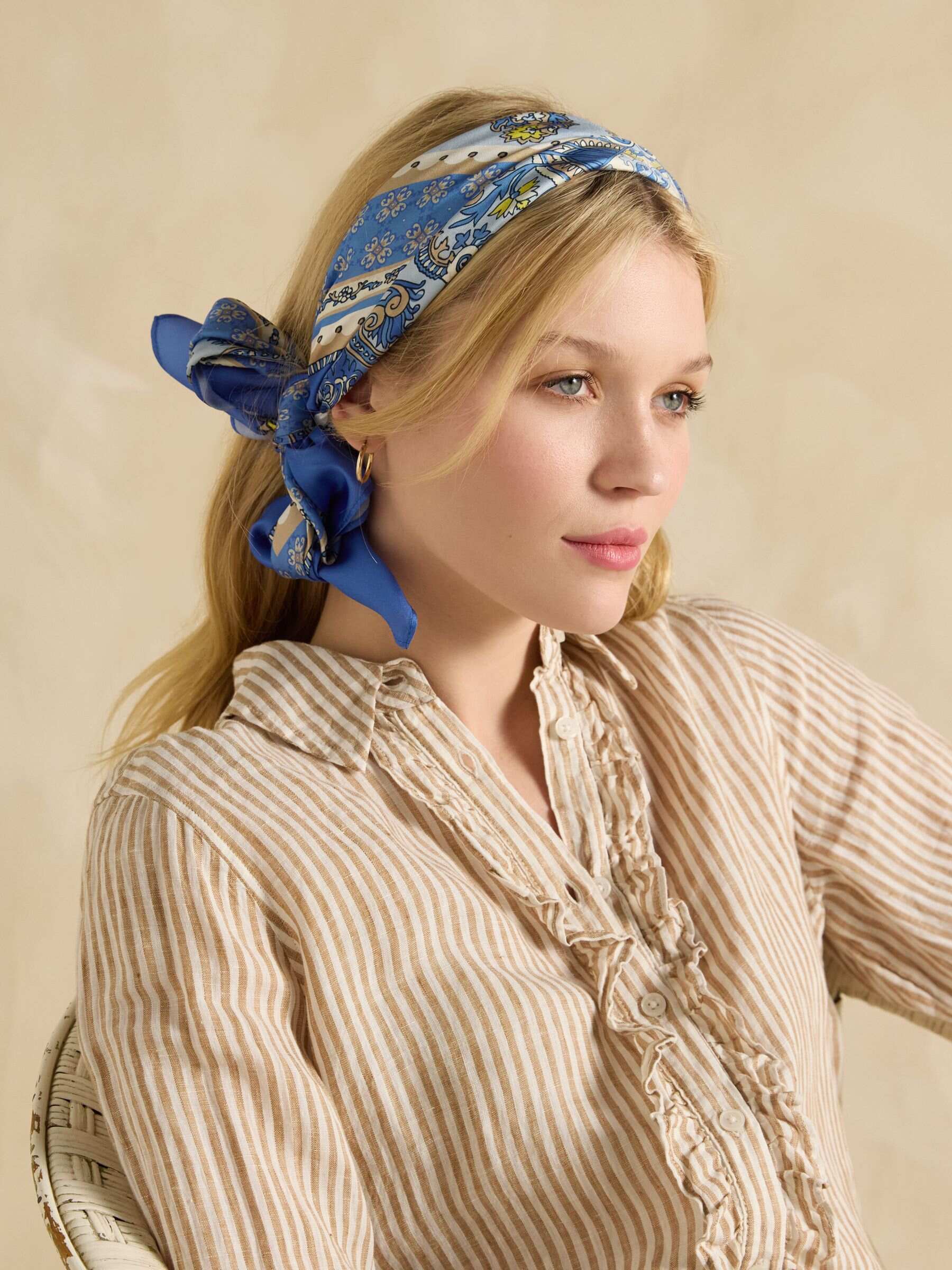 Bloomfield Blue Square 100% Silk Scarf
