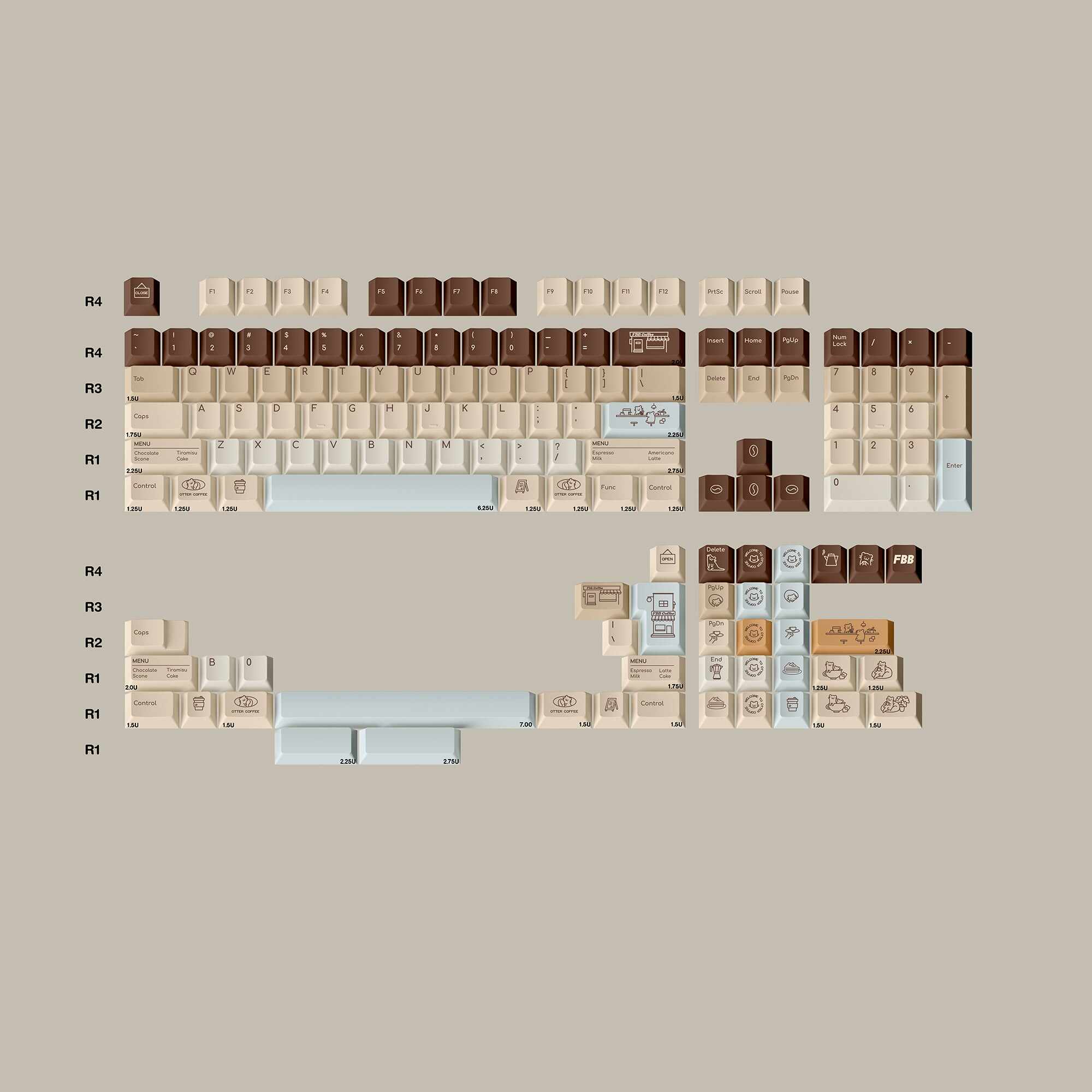 Otter Coffee Cherry profile Keycaps