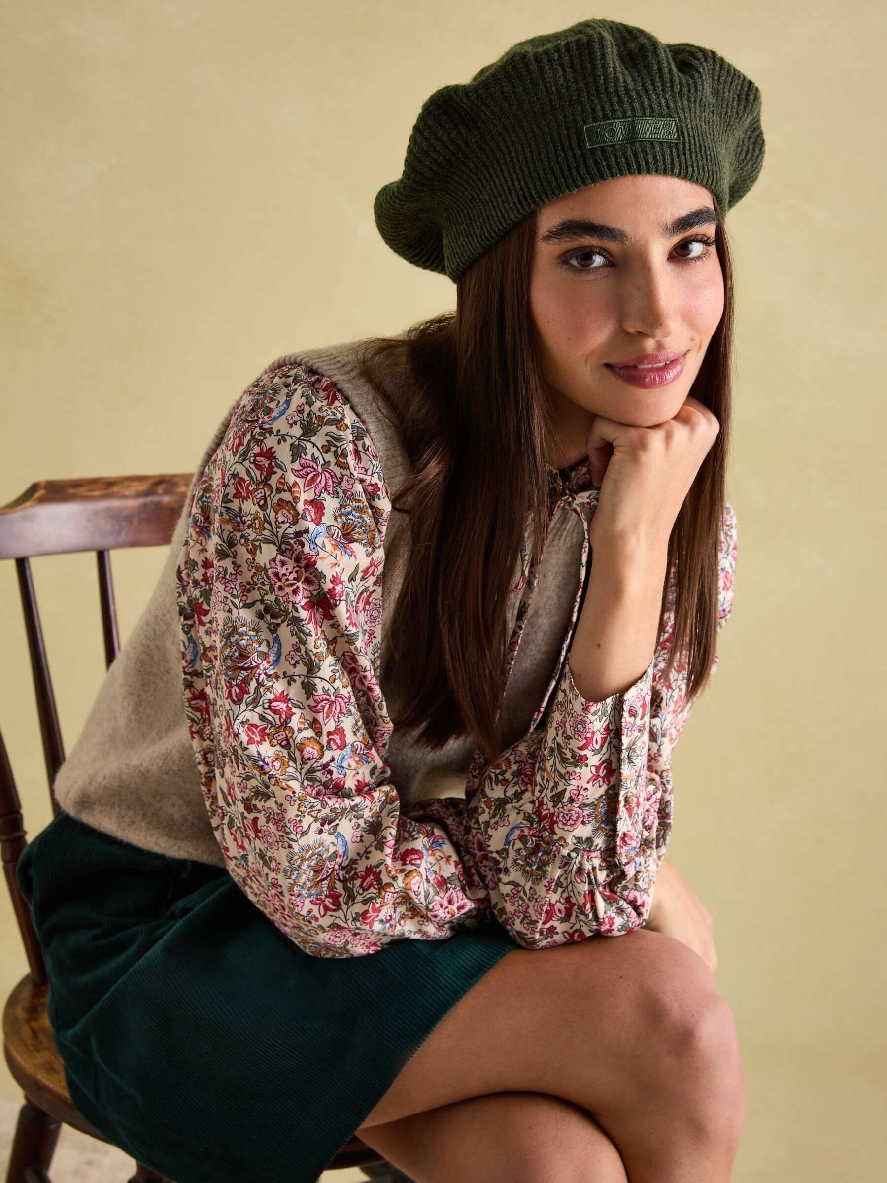 Joelle Khaki Green Knitted Beret
