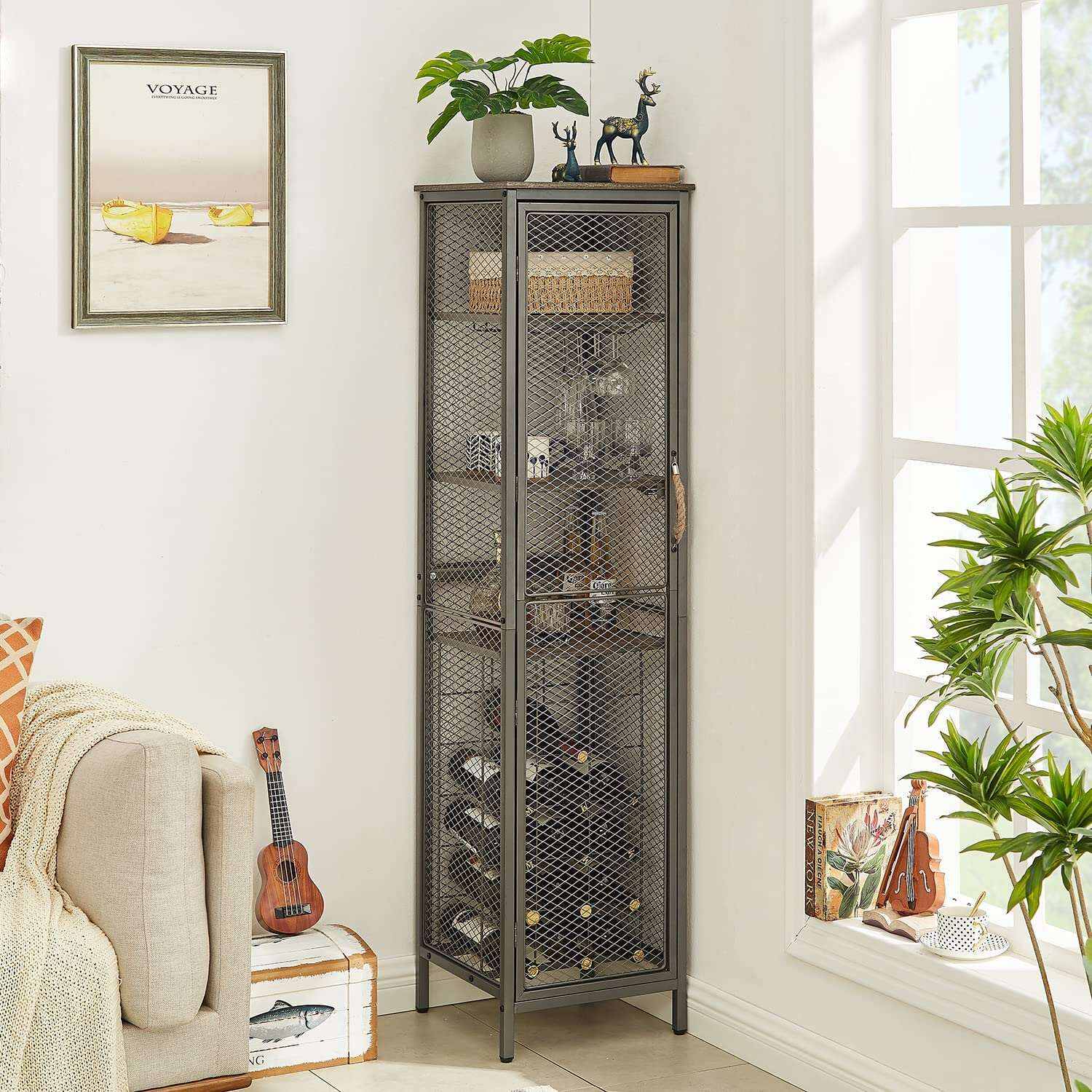 VECELO 3-Tier Wine Racks Cabinet with Door