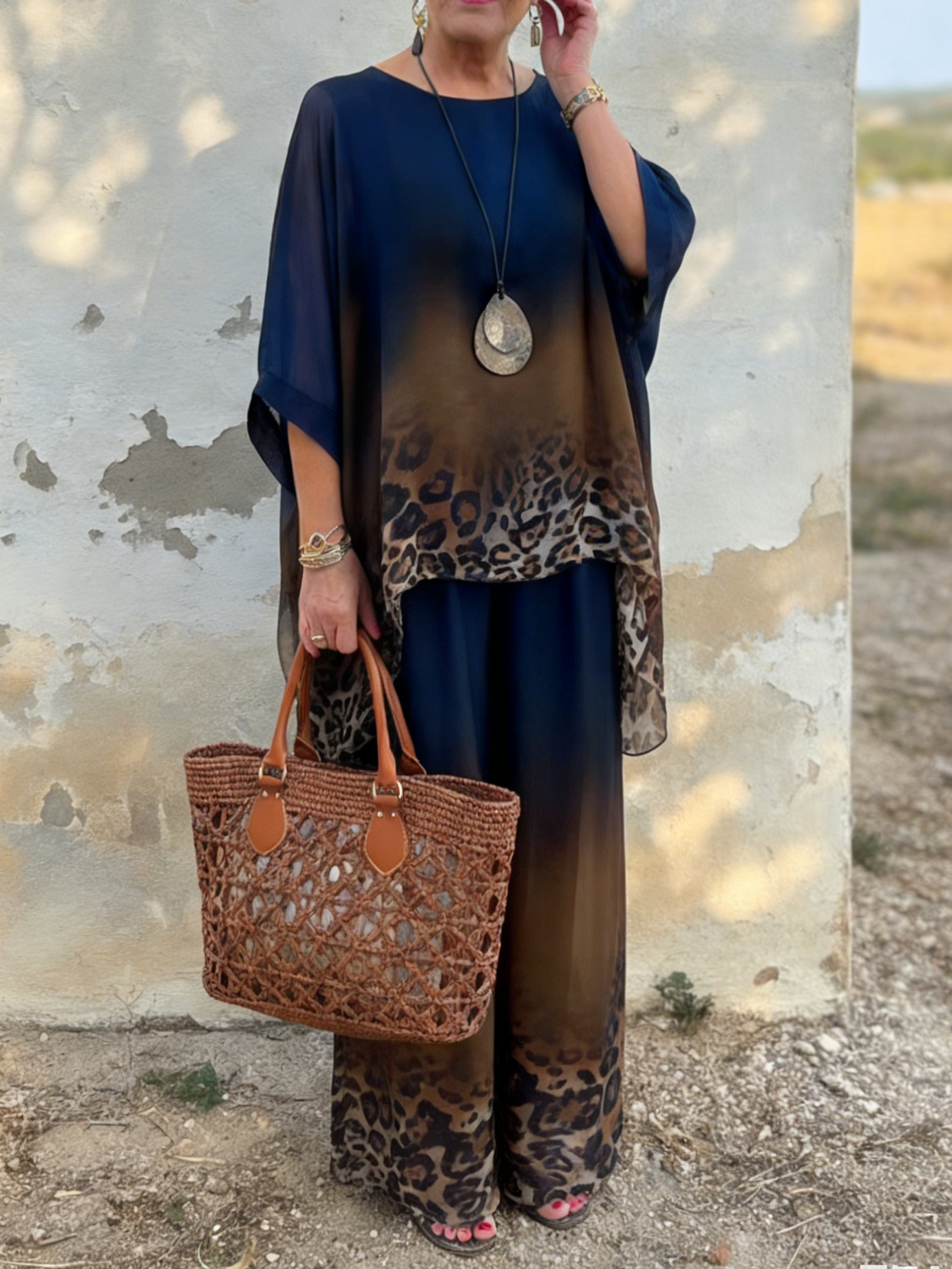 🔥Summer Arrivals🌟Elegant And Cozy Leopard Print Top And Pants Two-piece Set