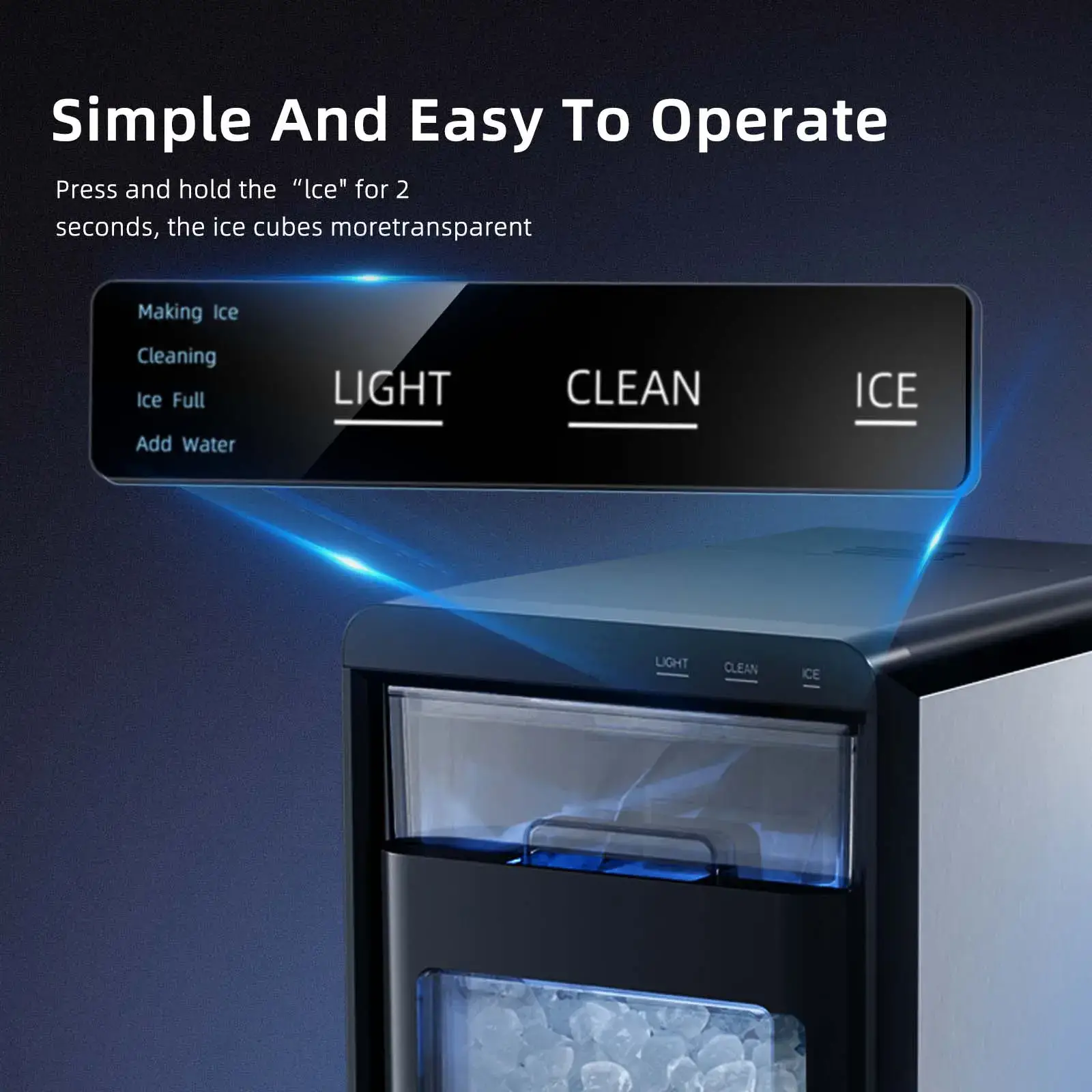 Ice Maker 45Lbs/Day | 10-15Min Fast, Self-Cleaning, 24H Timer, Double Door