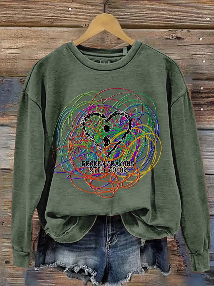 Broken Crayons Still Color Print Casual Sweatshirt