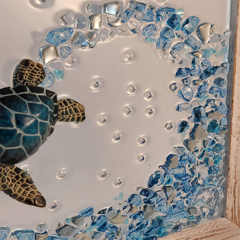 Blue Sea Turtle & Crushed Glass Wave Decor