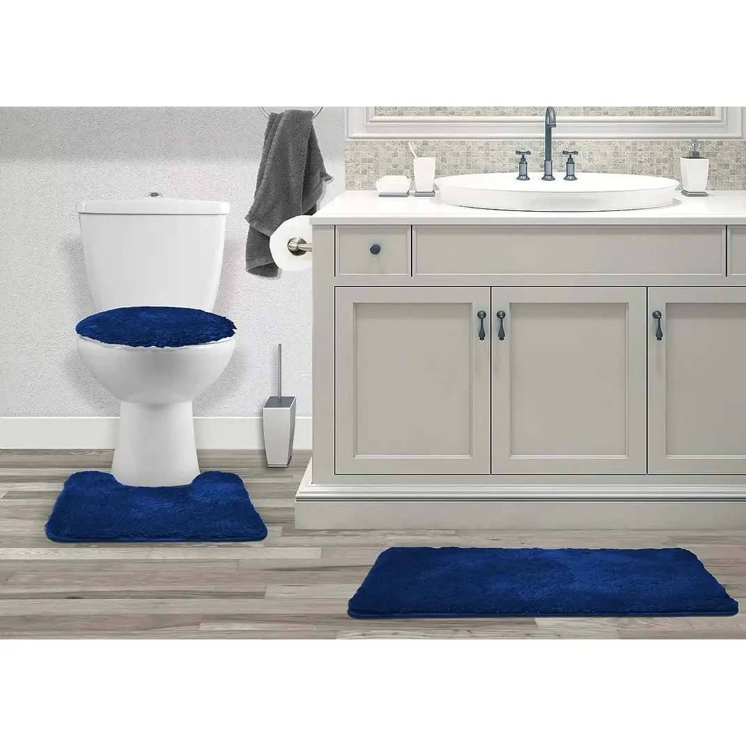 Queen Mary 3 Piece Bathroom Rug Set, Luxury Soft Plush Bath Mat, Contour Rug, Lid Cover, Non-Slip
