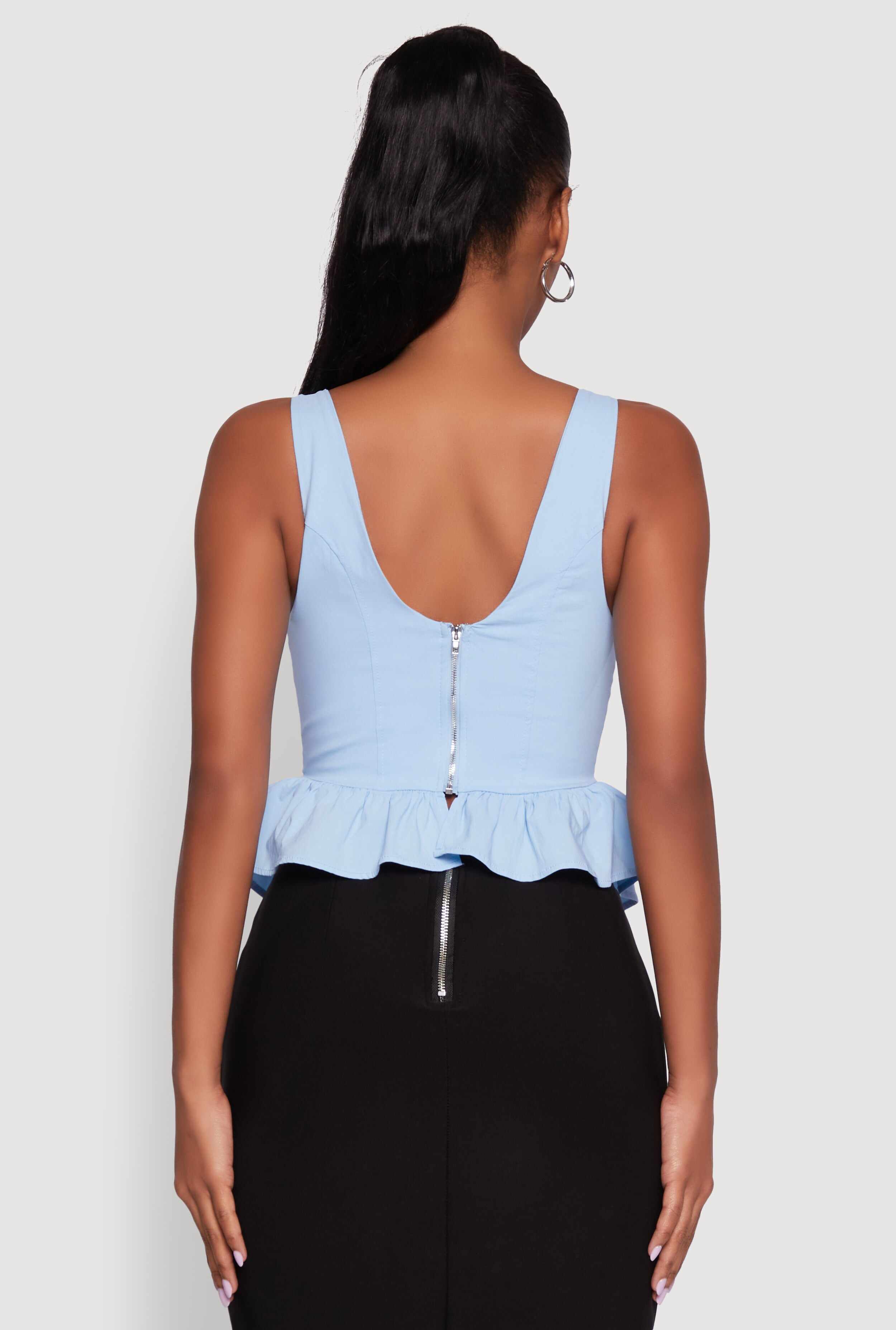 Iris Peplum Bustier Top with Padded Cups and Tie Straps