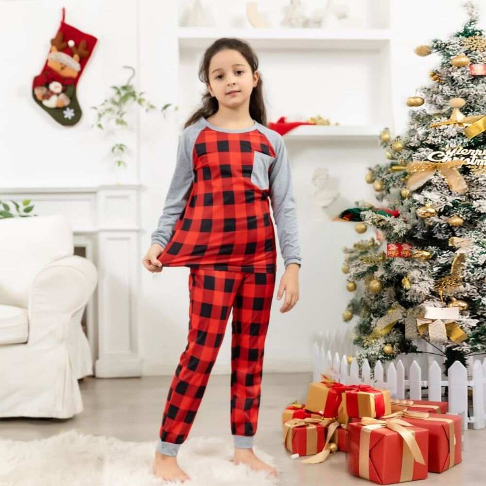 Family Matching Red Black Plaid Pajamas Sets