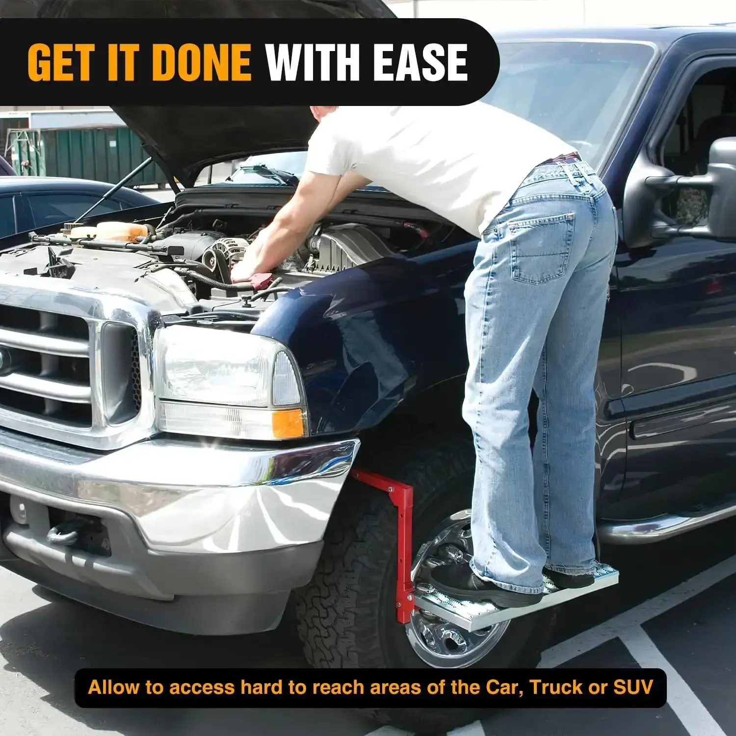 Folding Heavy Duty Tire Step for Truck SUV and RV, Non-Slip Steel Surface, Adjustable to Fit Tire from 10” to 15” Rated up to 350 Lbs,Easy to Install and Adjust Red Maximum Weight Capacity Portable