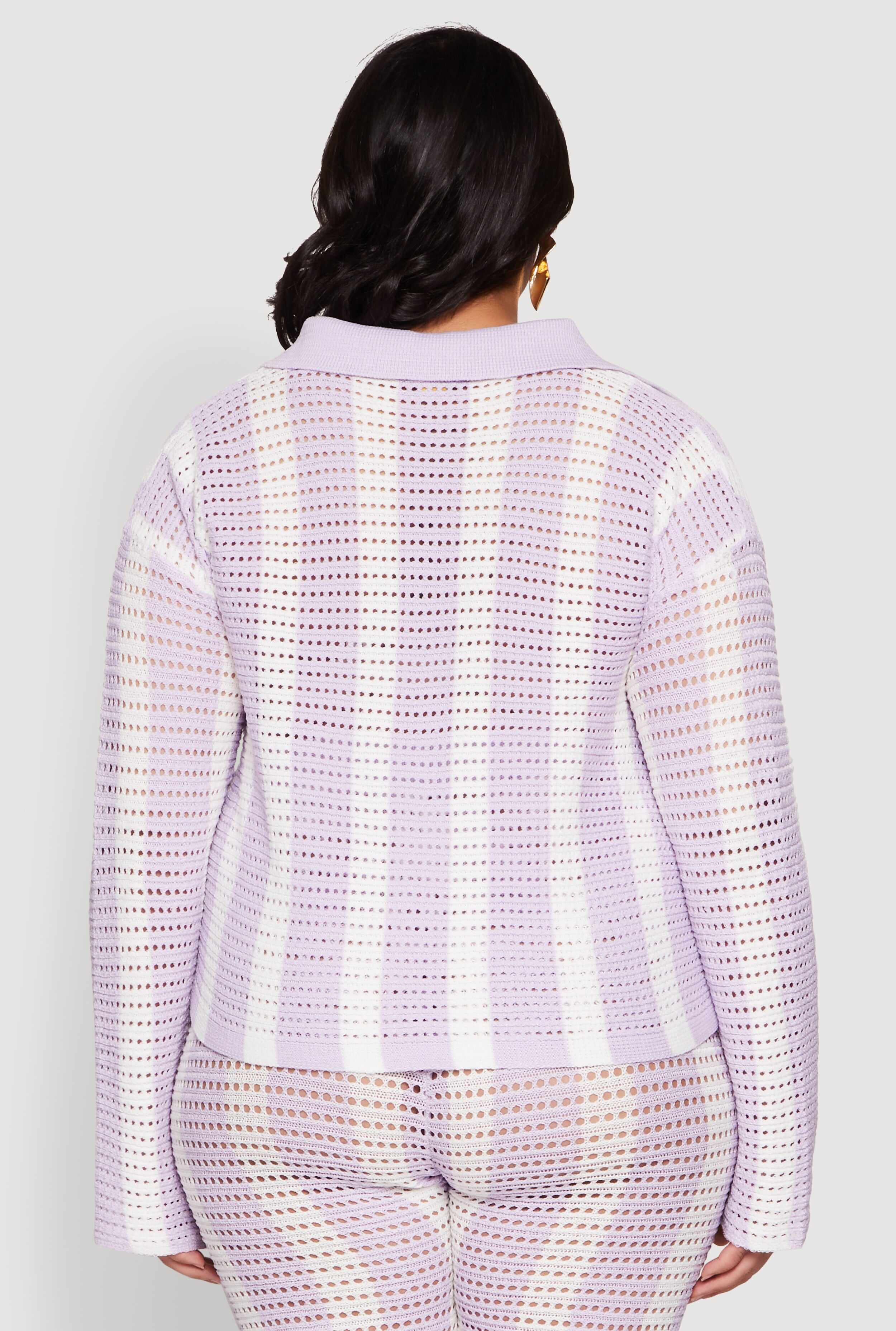 Plus Size Daisy Striped Crochet Shirt