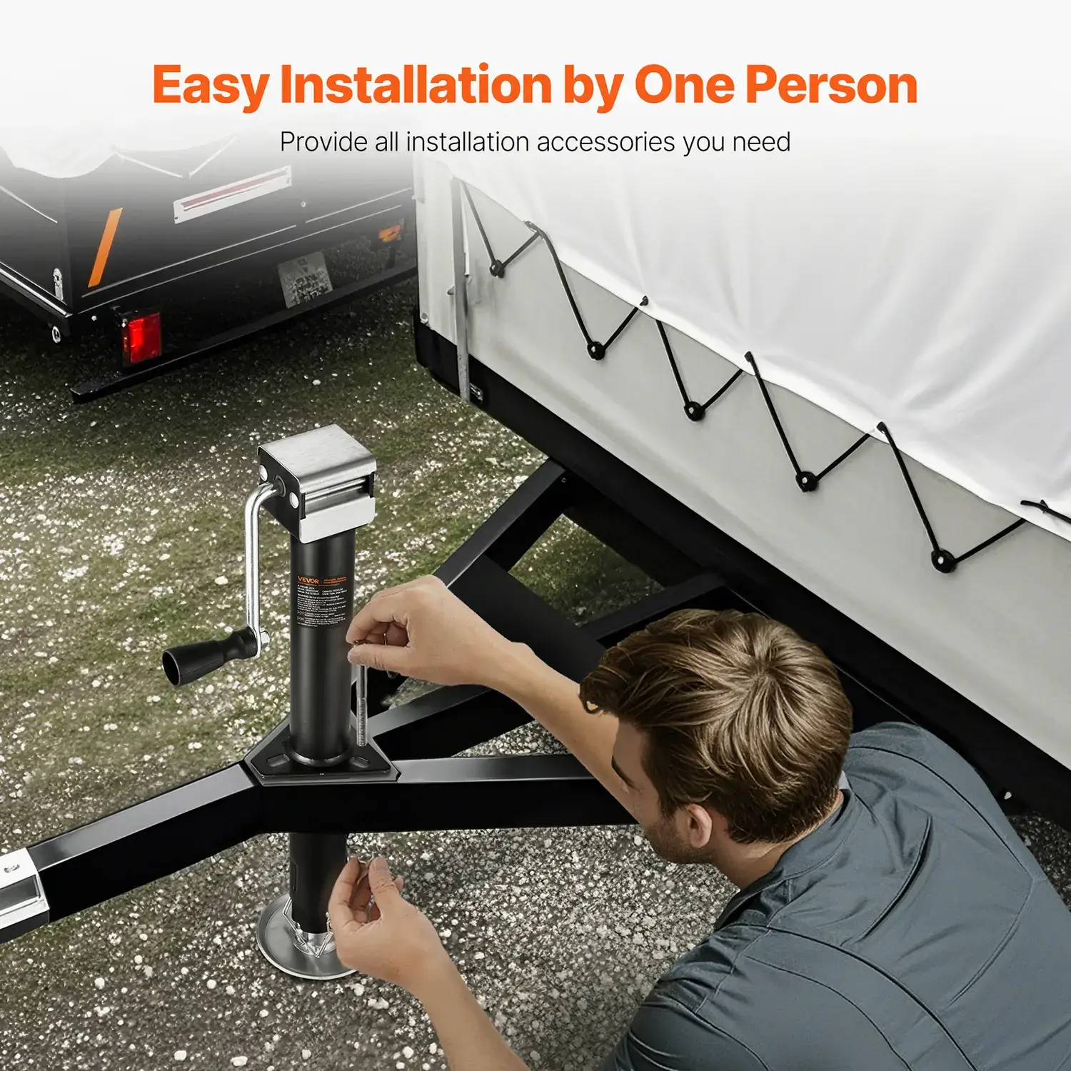 A-Frame Trailer Jack, 5000 lbs Dynamic Load Capacity, Trailer Jack Stand with Handle & Rectangular Footpad, 15-inch Vertical Travel, Suitable for RV, Horse, Utility Trailers, Yacht Trailers