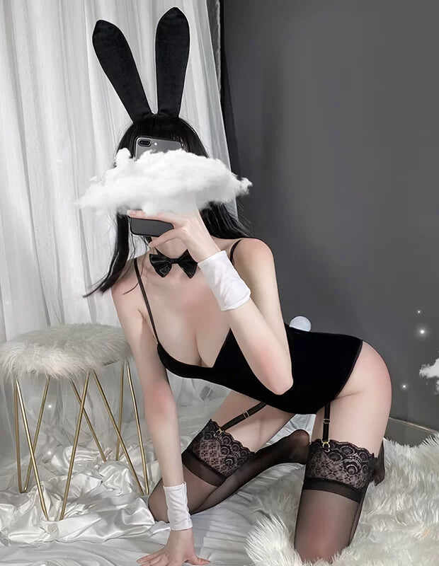 Bunny Girl Costume Cosplay Lingerie Bodysuit Set Black