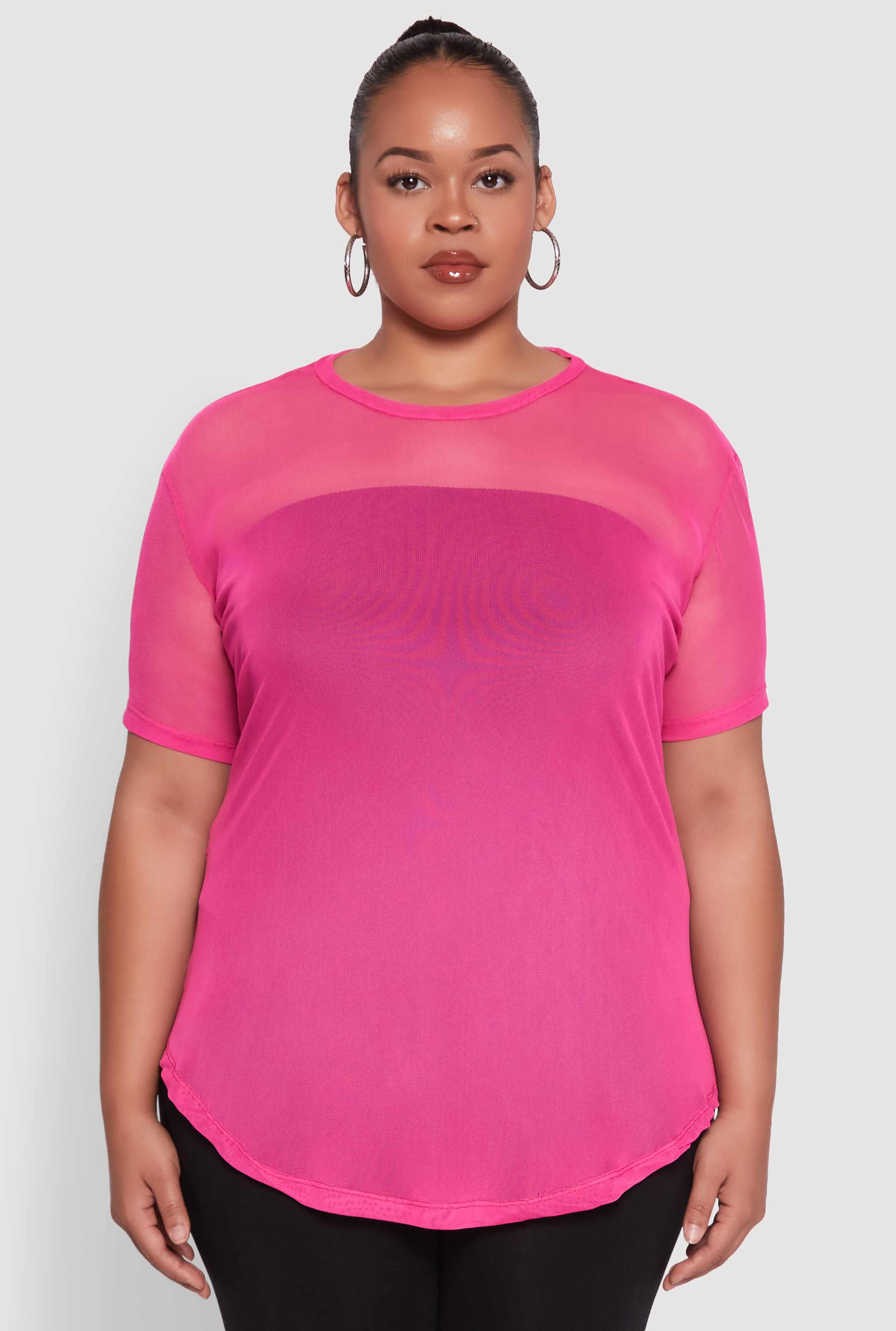 Plus Size Mesh Crew Neck Tunic Top