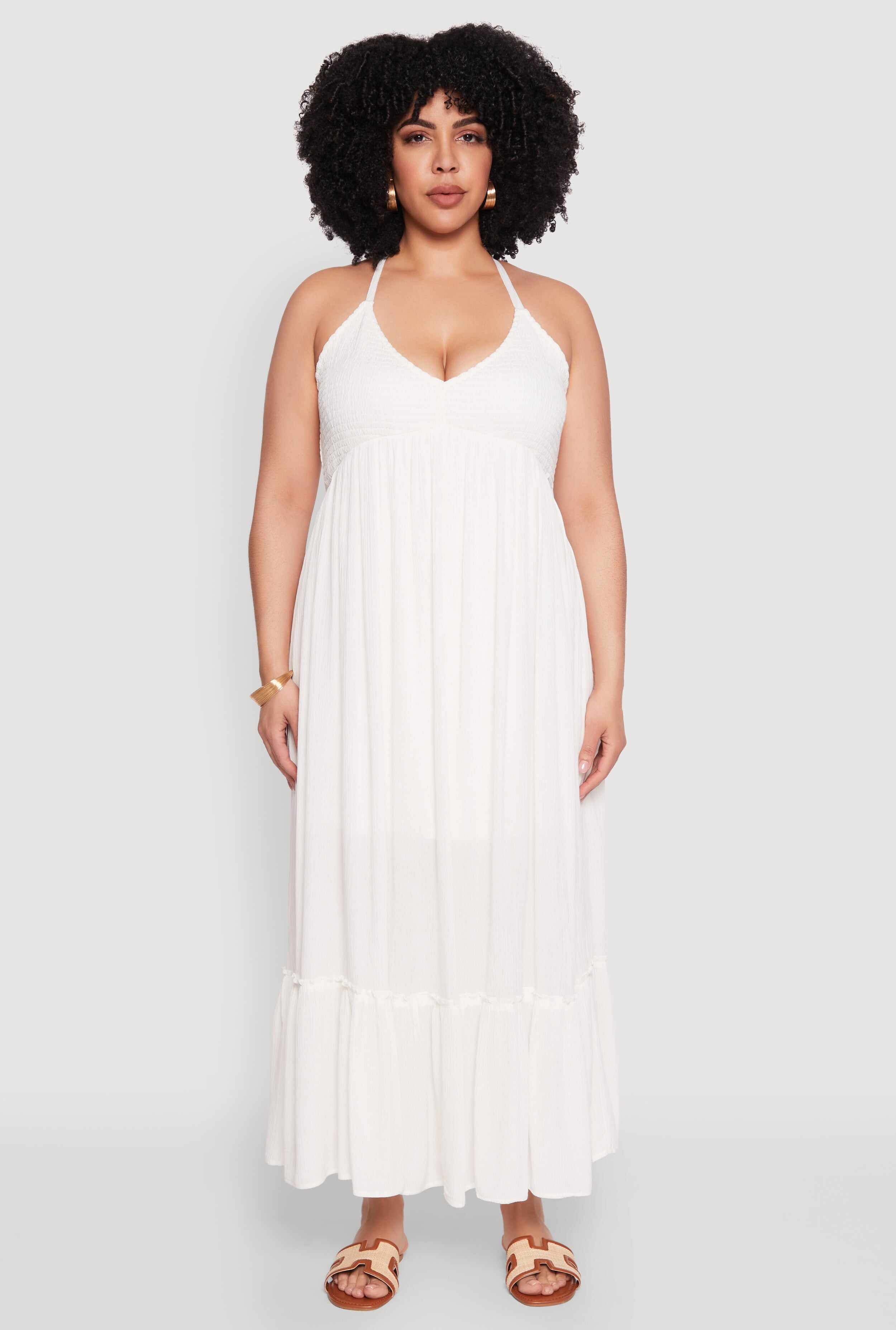 Plus Size Almost Famous Smocked Tiered Maxi Dress