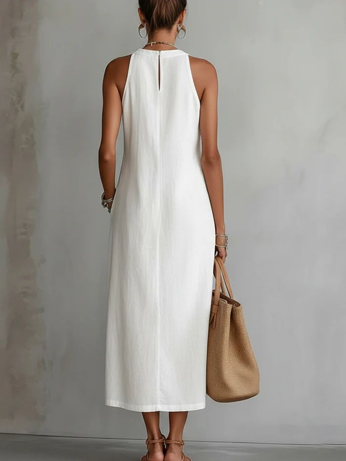 🔥Summer Arrivals🌟🌿 Retro Cozy Lace Minimalist Linen Dress — Timeless. Elegant. Effortlessly You.