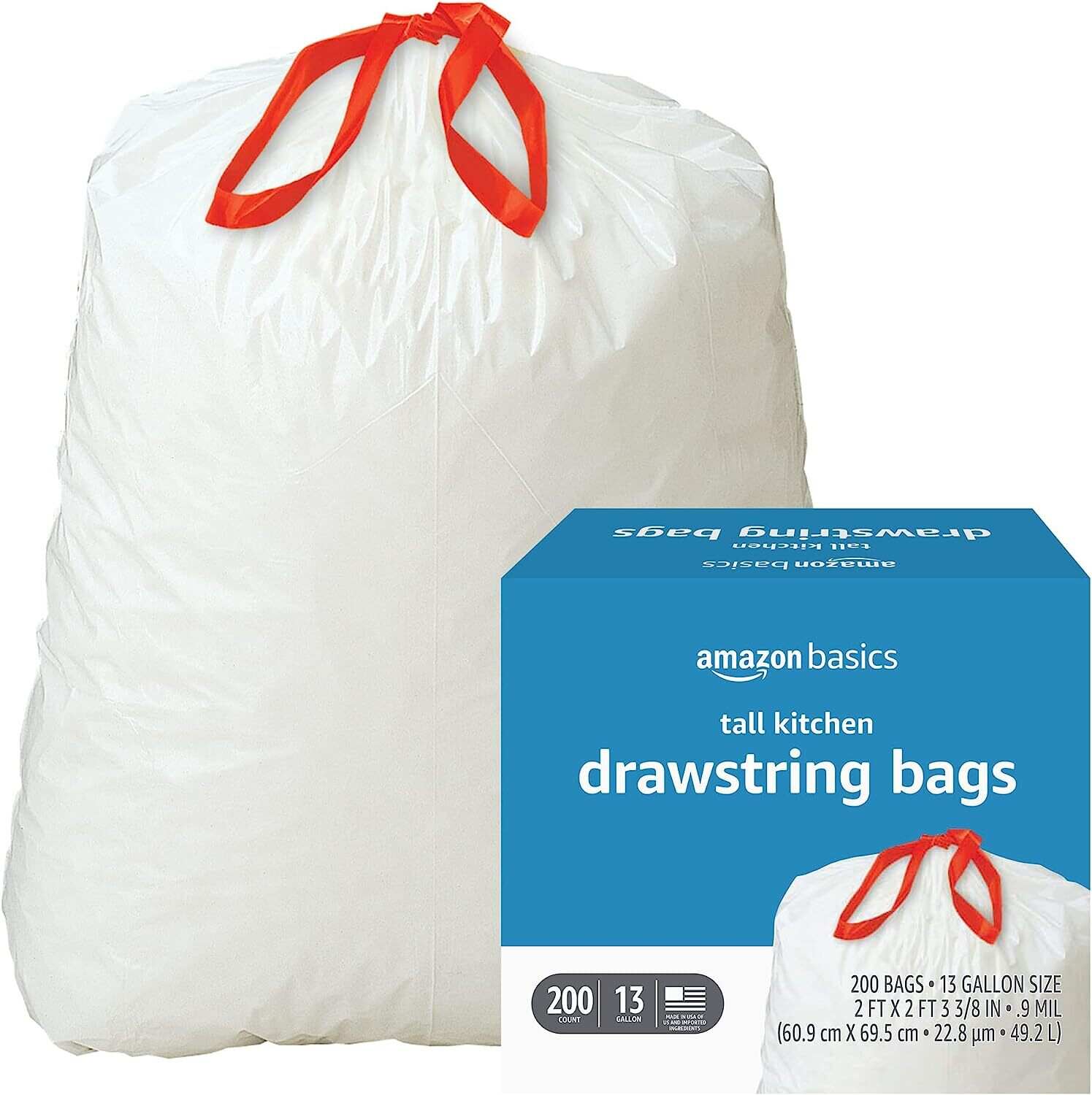 Tall Kitchen Drawstring Trash Bags, 13 Gallon, Unscented, 120 Count (Previously Solimo)