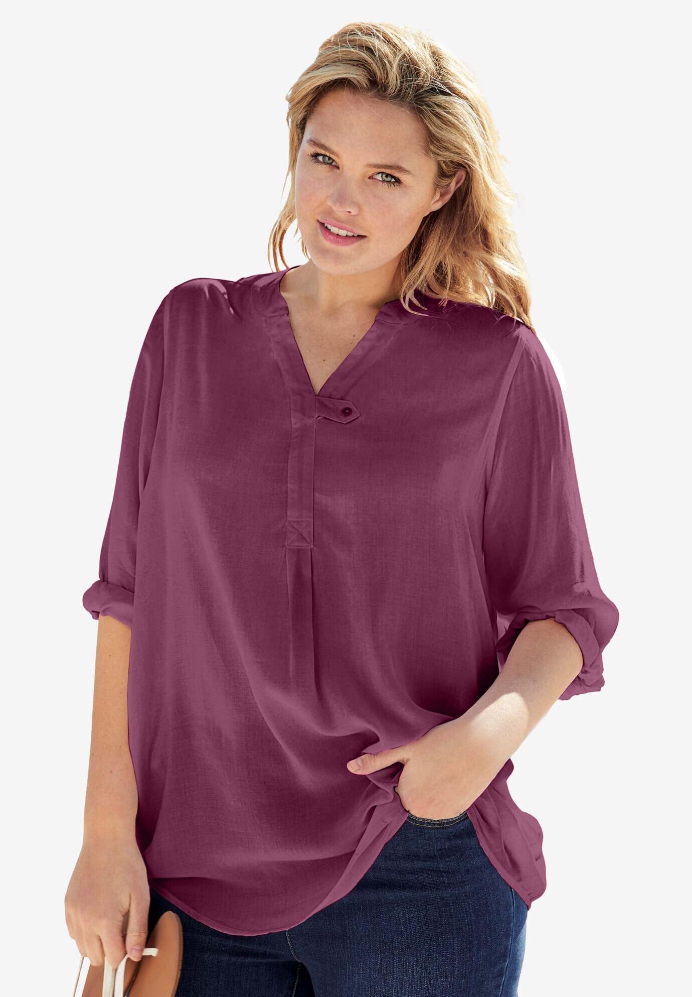 Three-Quarter Sleeve Tab-Front Tunic