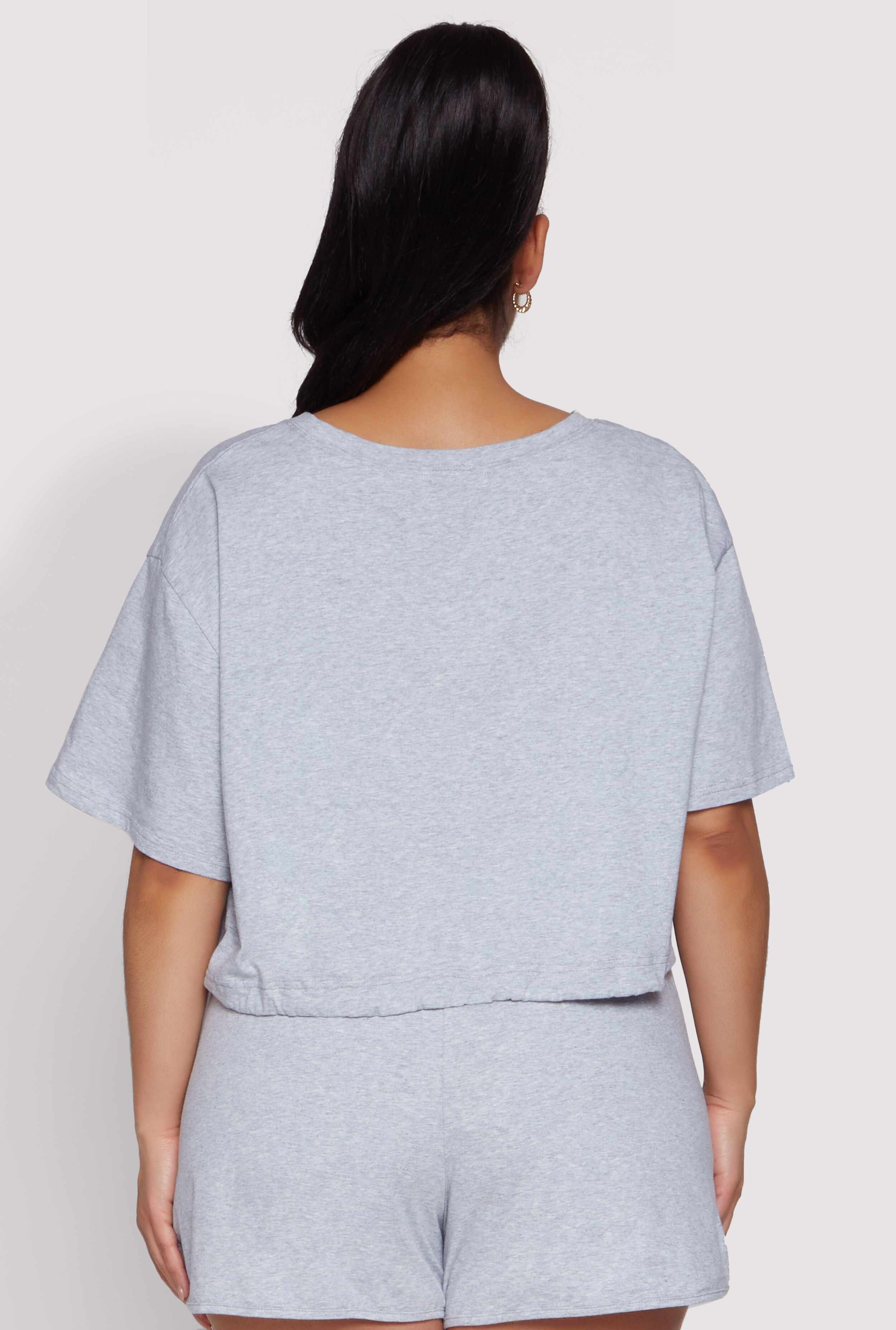 Plus Size Daisy Drawstring Hem Crop Top