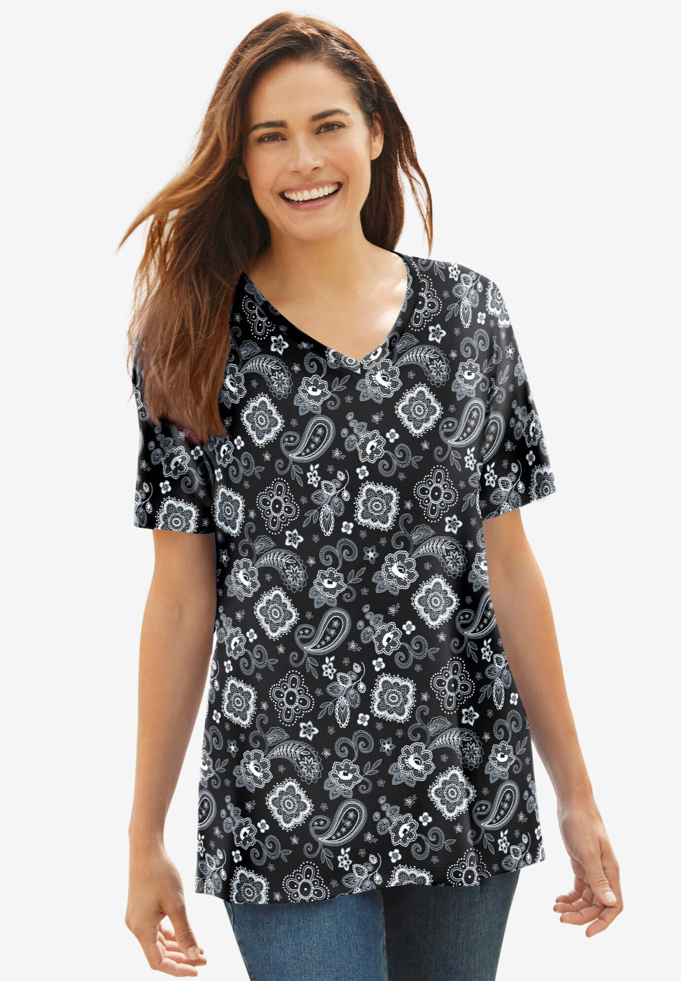 Perfect Printed Short-Sleeve V-Neck Tee