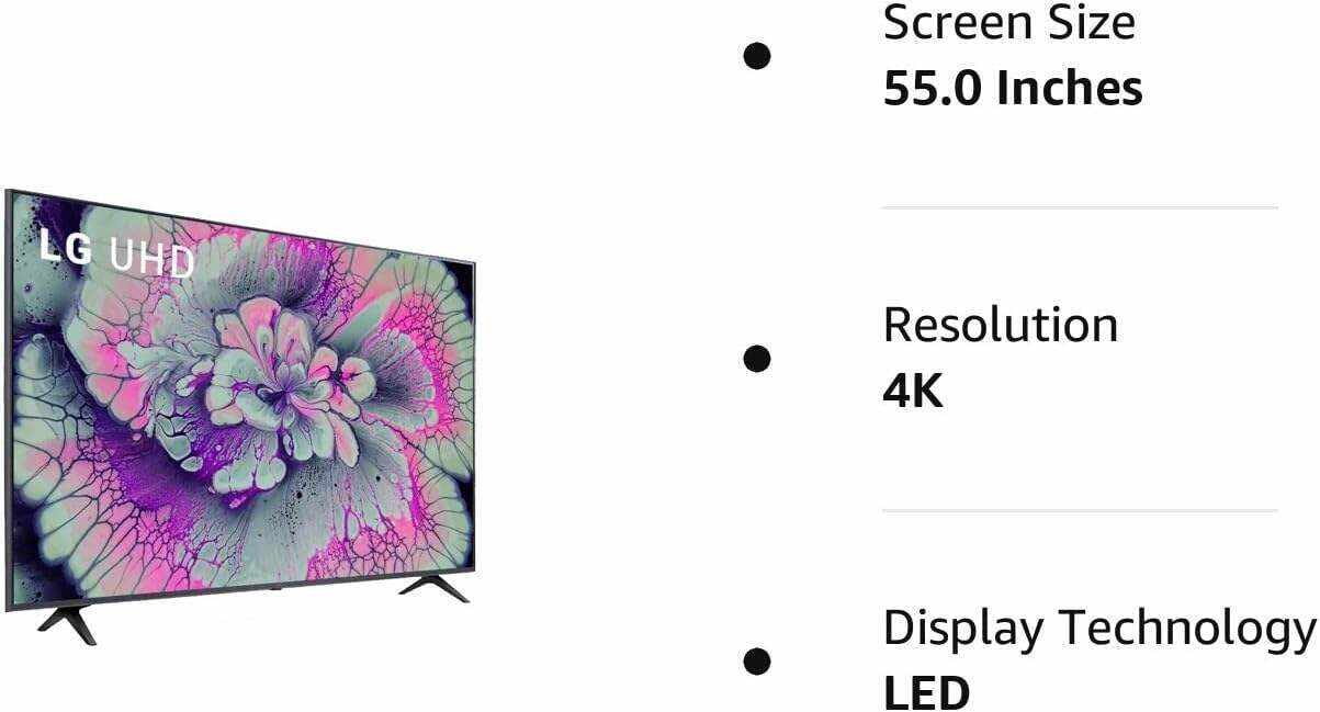 LG 55-Inch Class 4K Ultra HD 2160p Smart LED TV HDR10 webOS α5 Gen5 AI Processor Game Optimizer Compatible with Alexa & Google Assistant 55UQ7070ZUE (Renewed)