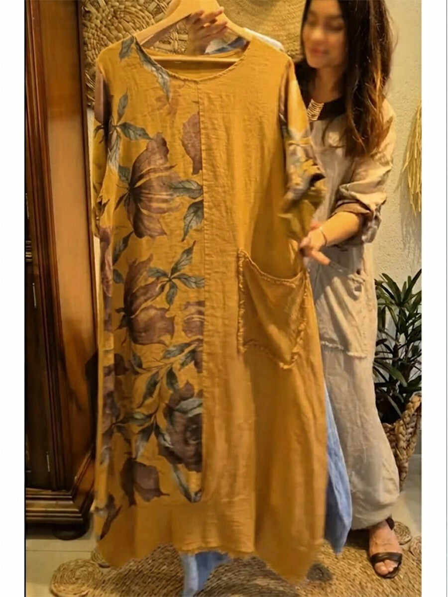 🔥Summer Arrivals🌟Loose-fitting Casual Floral Print Linen And Cotton Dress