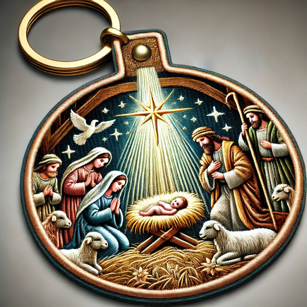 Nativity Scene Embroidered Keychain