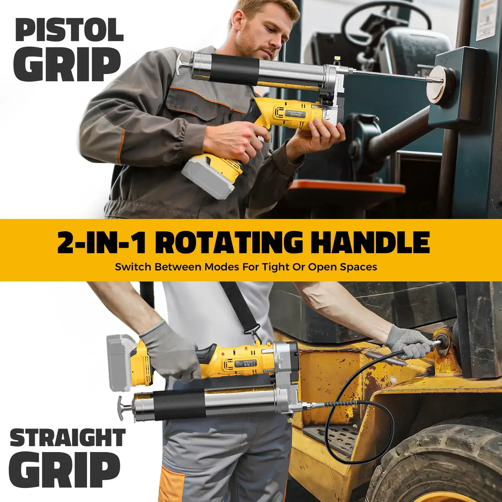 12000PSI High Pressure Electric Grease Gun Dual Grip Design with Long Flexible Hose